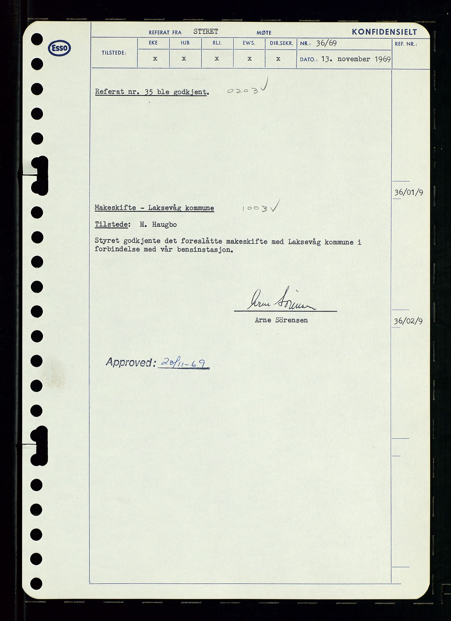 Pa 0982 - Esso Norge A/S, AV/SAST-A-100448/A/Aa/L0003/0001: Den administrerende direksjon Board minutes (styrereferater) og Bedriftforsamlingsprotokoll / Den administrerende direksjon Board minutes (styrereferater), 1969, s. 41