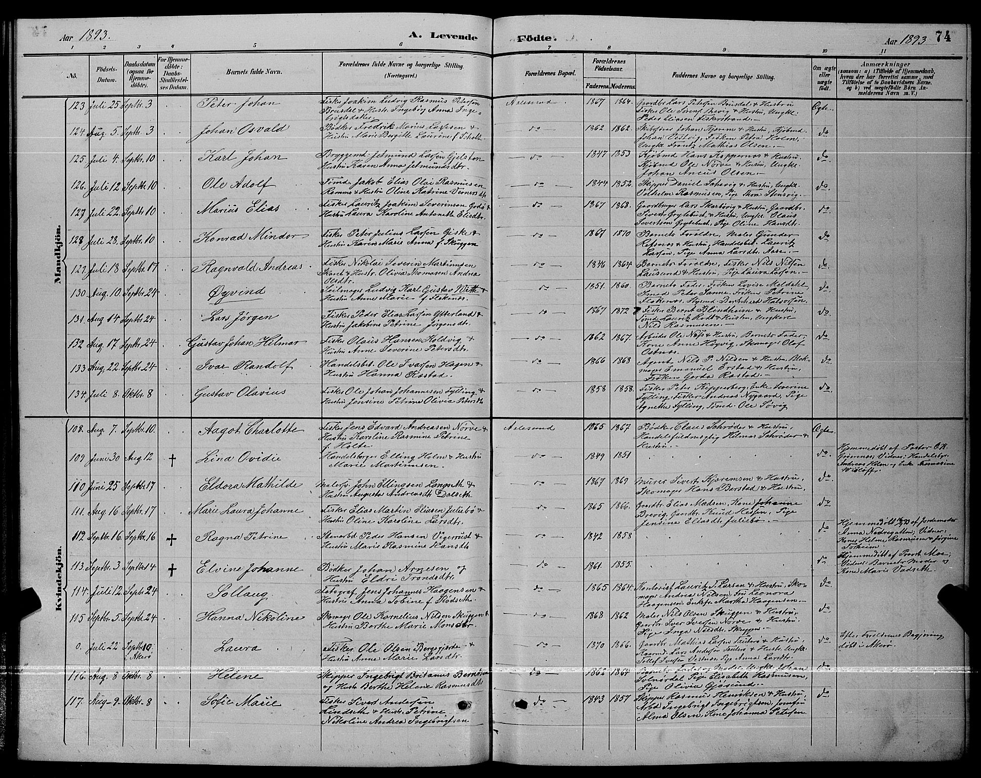 Ministerialprotokoller, klokkerbøker og fødselsregistre - Møre og Romsdal, SAT/A-1454/529/L0467: Klokkerbok nr. 529C04, 1889-1897, s. 74