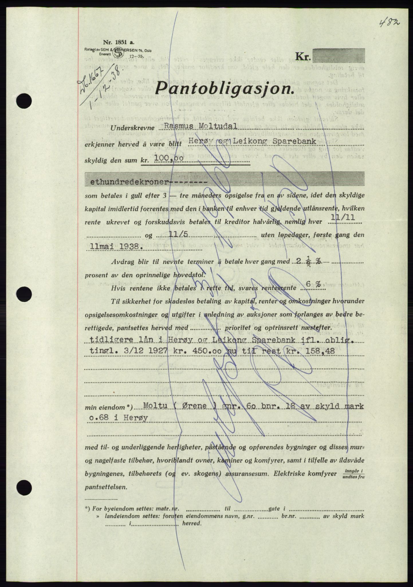 Søre Sunnmøre sorenskriveri, AV/SAT-A-4122/1/2/2C/L0066: Pantebok nr. 60, 1938-1938, Dagboknr: 1667/1938