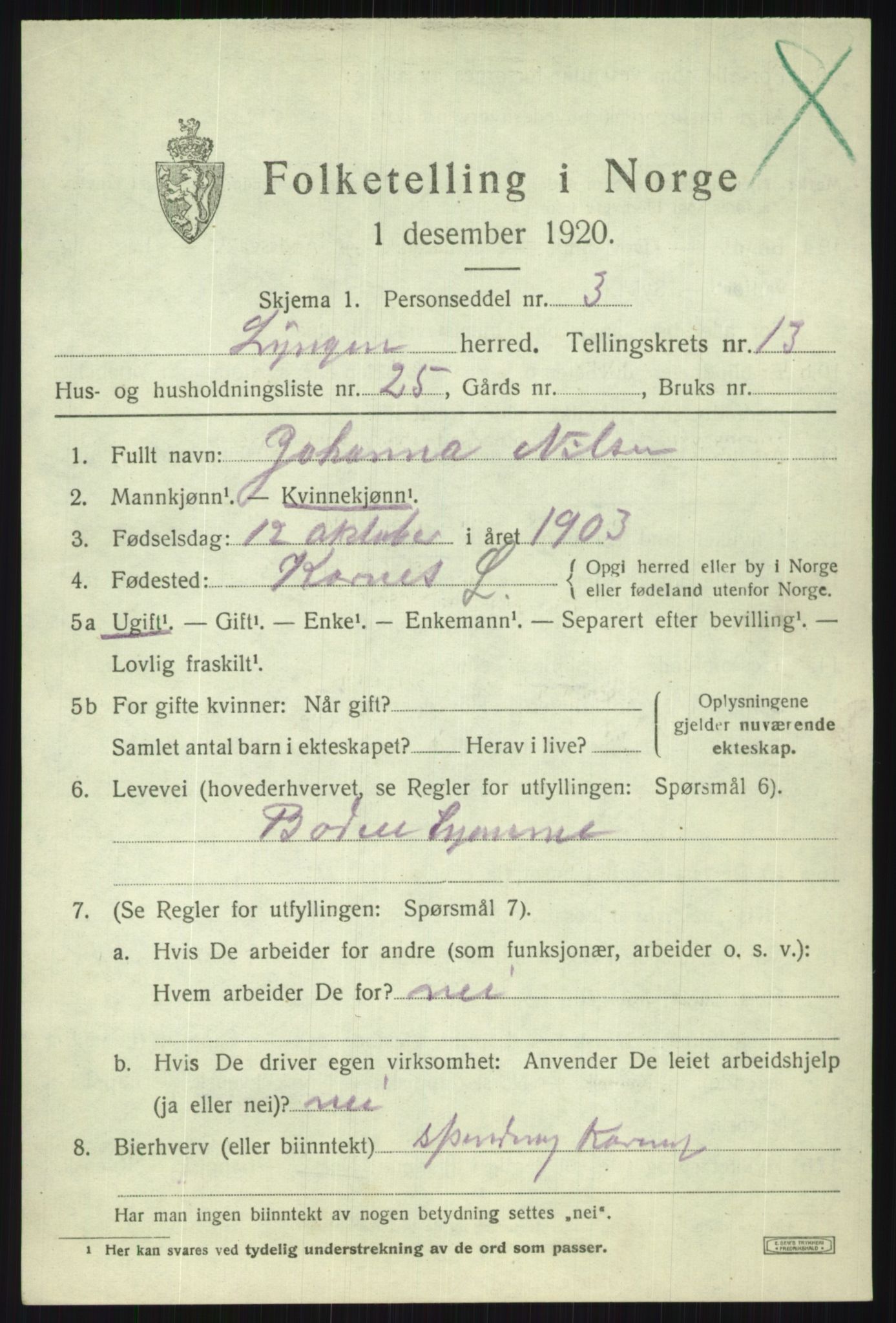 SATØ, Folketelling 1920 for 1938 Lyngen herred, 1920, s. 10389