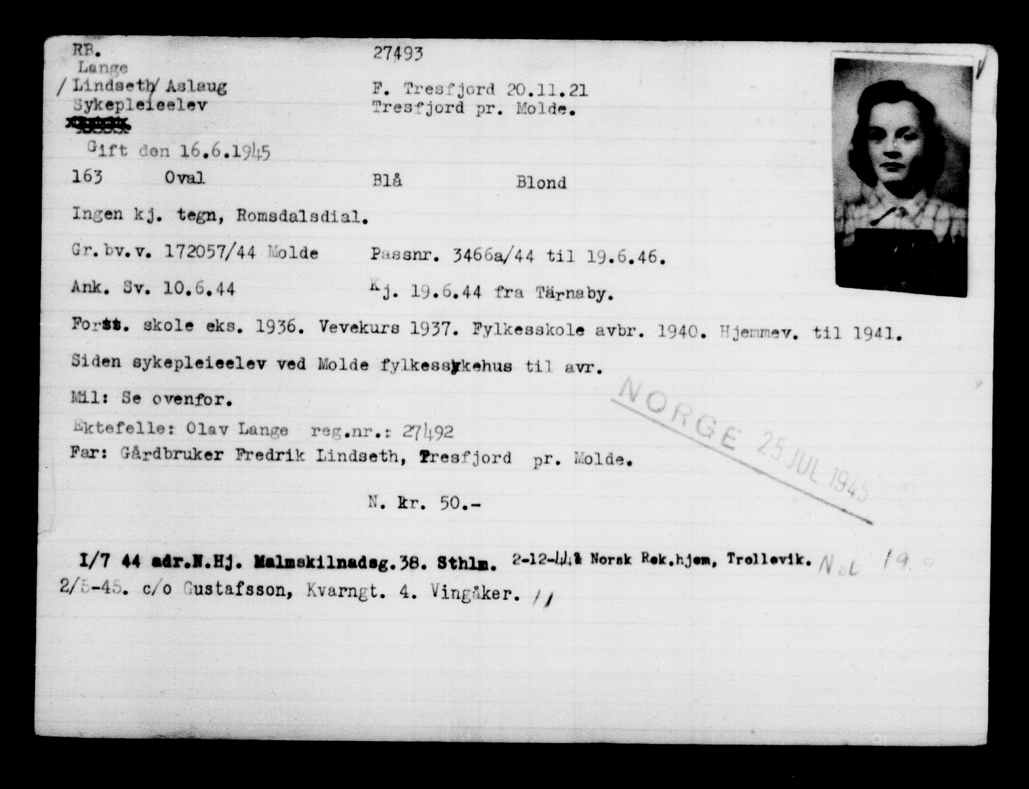 Utenriksstasjonene, Legasjonen i Stockholm, Flyktningkontoret, AV/RA-S-6753/V/Va/L0011: Kjesäterkartoteket, flyktninger med registreringsnr. 25300-28349, 1940-1945, s. 2324