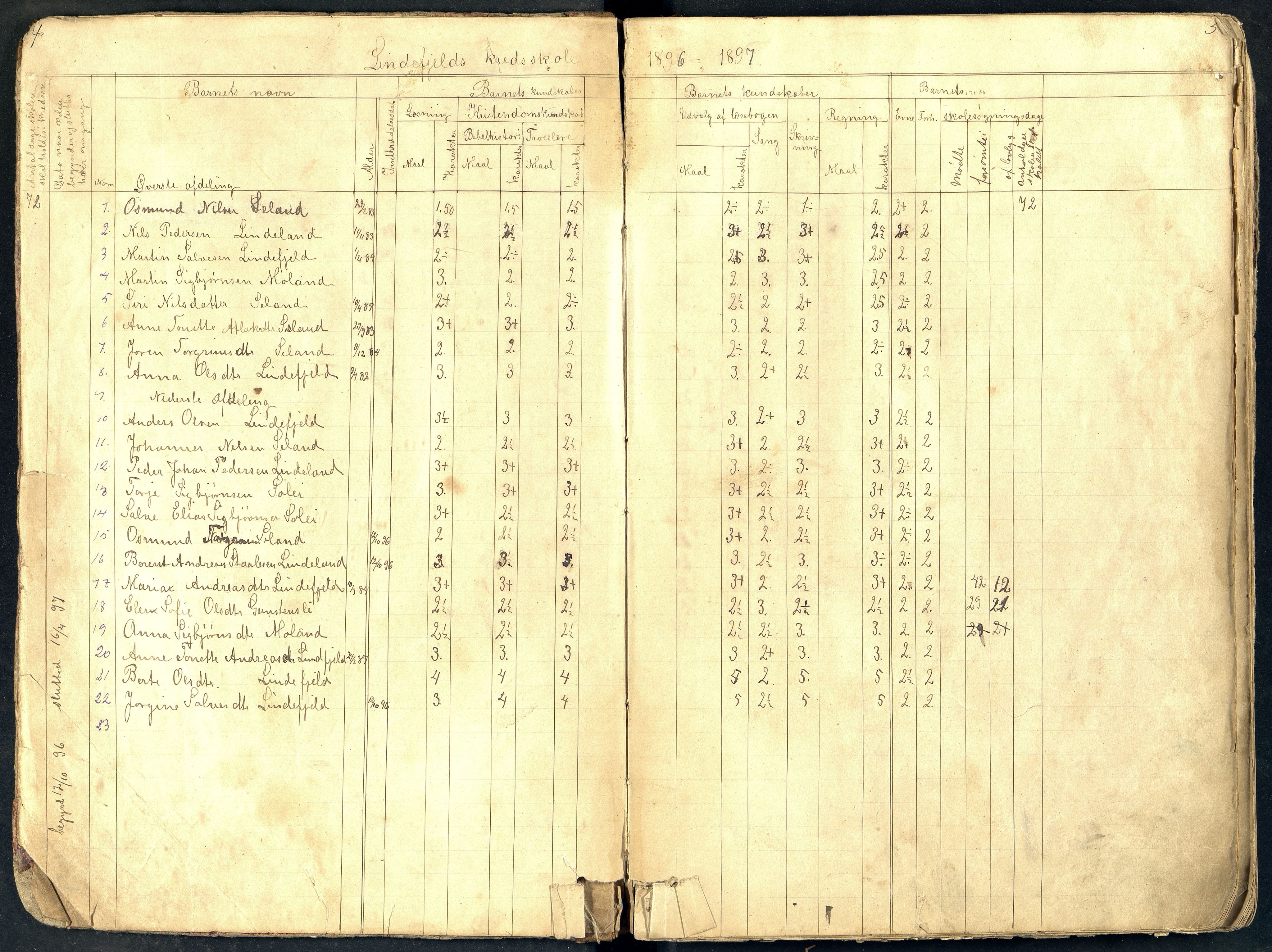 Fjotland kommune - Risnes Skole, ARKSOR/1037FJ556/H/L0003: Skoleprotokoll, også Lindefjell skole, 1895-1921