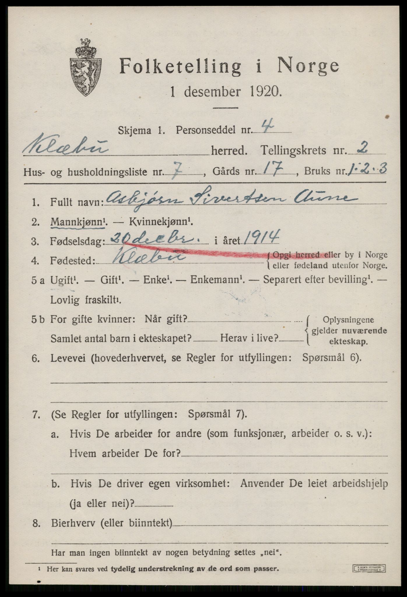 SAT, Folketelling 1920 for 1662 Klæbu herred, 1920, s. 944