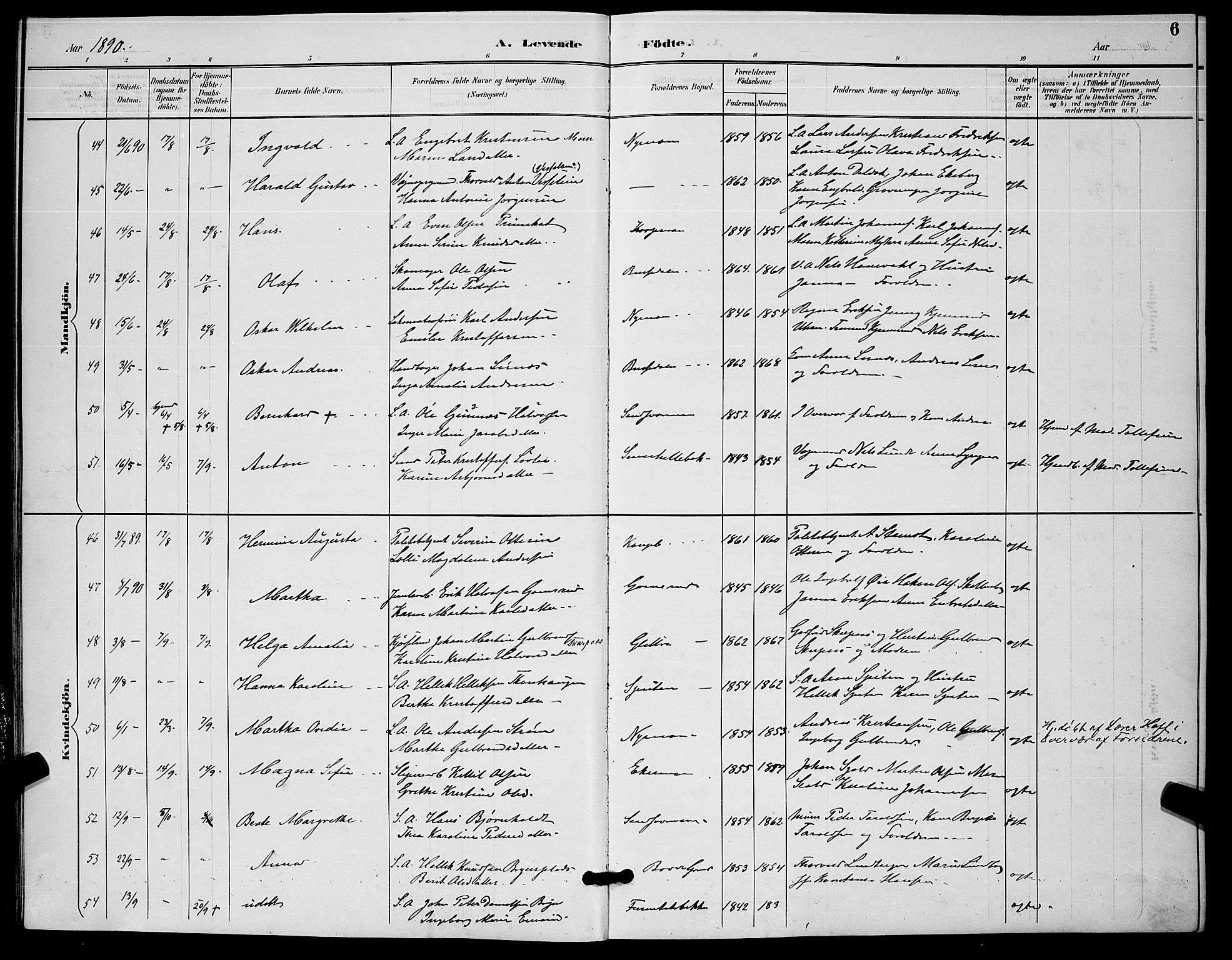 Kongsberg kirkebøker, AV/SAKO-A-22/G/Ga/L0006: Klokkerbok nr. 6, 1890-1901, s. 6