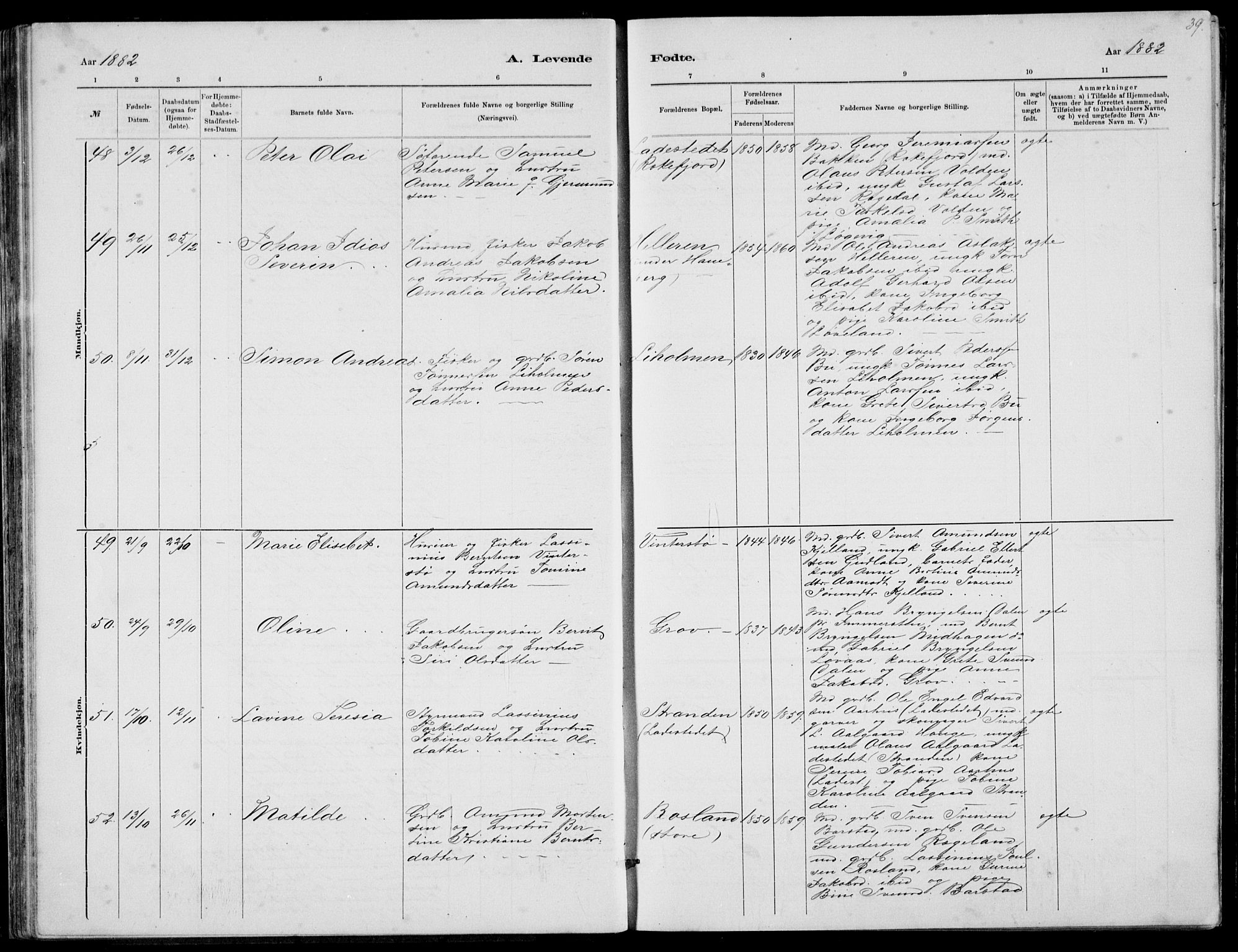 Sokndal sokneprestkontor, AV/SAST-A-101808: Klokkerbok nr. B 4, 1880-1891, s. 39