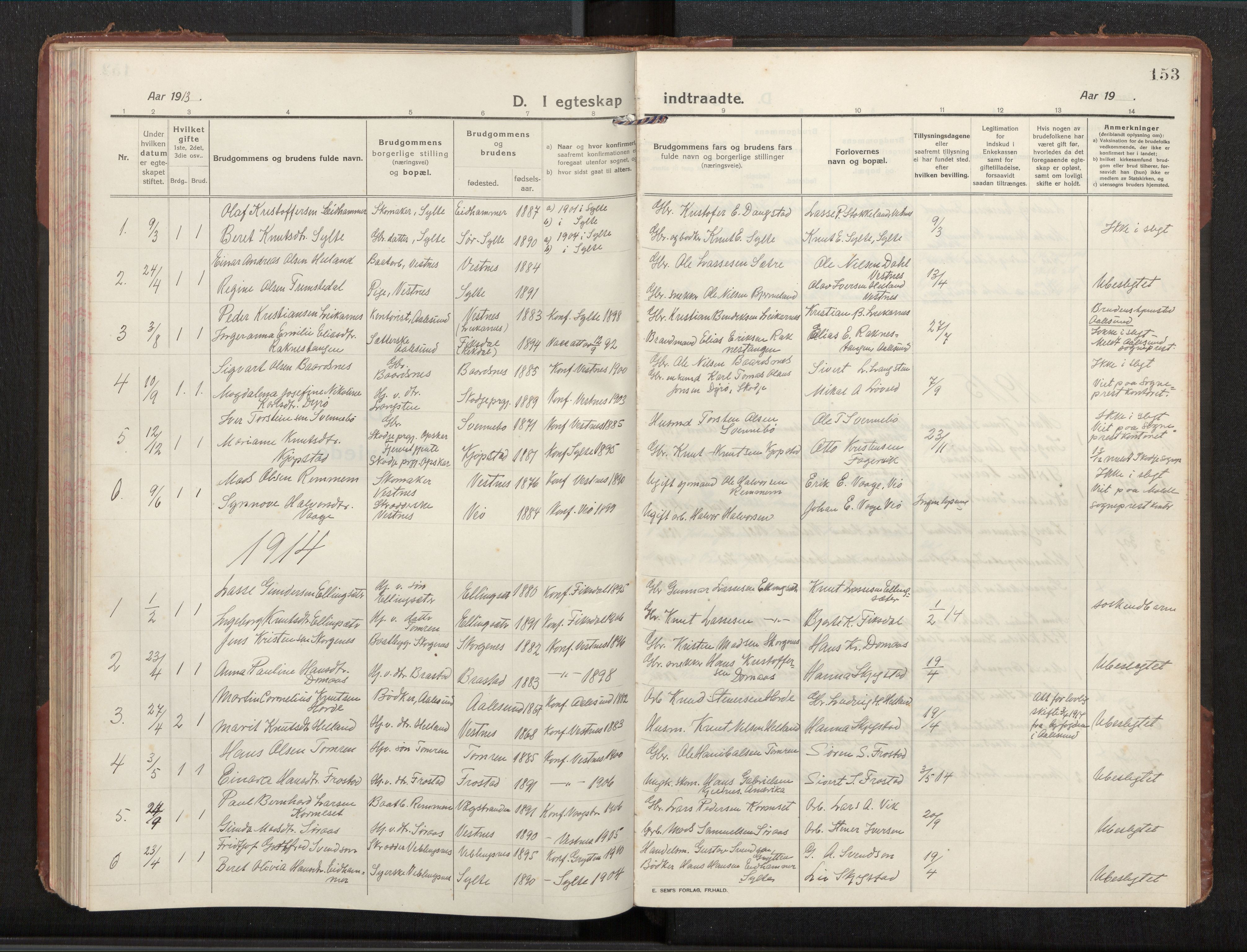 Ministerialprotokoller, klokkerbøker og fødselsregistre - Møre og Romsdal, AV/SAT-A-1454/539/L0536a: Klokkerbok nr. 539C03, 1912-1936, s. 153