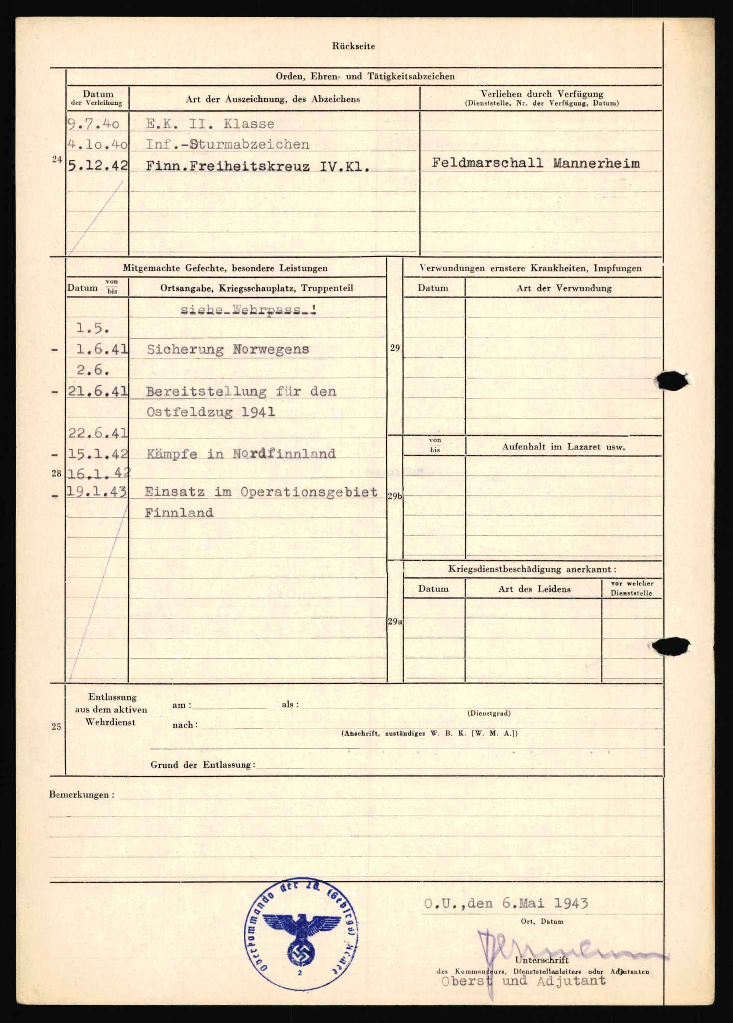 Forsvarets Overkommando. 2 kontor. Arkiv 11.4. Spredte tyske arkivsaker, AV/RA-RAFA-7031/D/Dar/Dara/L0018: Personalbøker, 1940-1945, s. 435