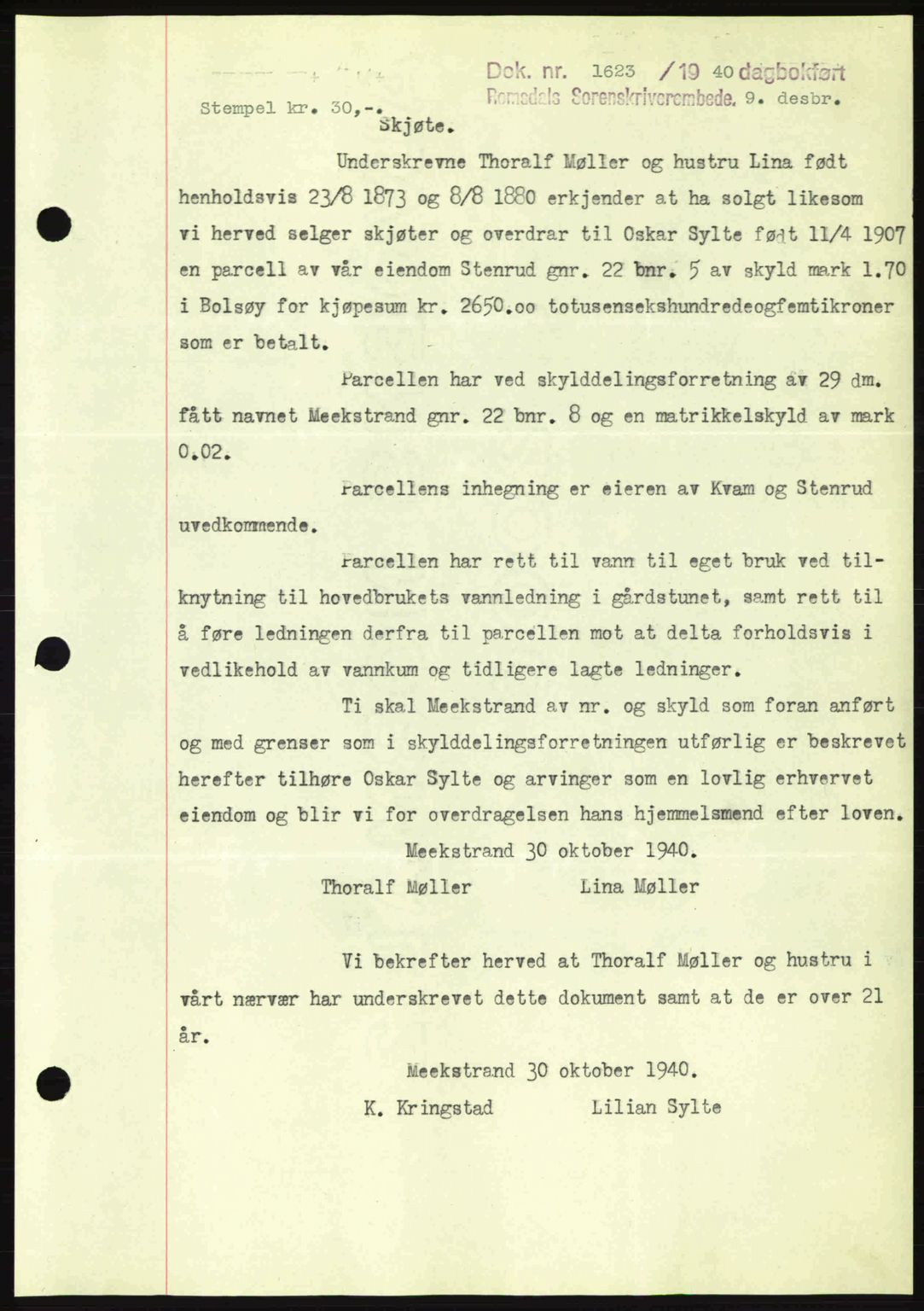 Romsdal sorenskriveri, SAT/A-4149/1/2/2C: Pantebok nr. A9, 1940-1941, Dagboknr: 1623/1940