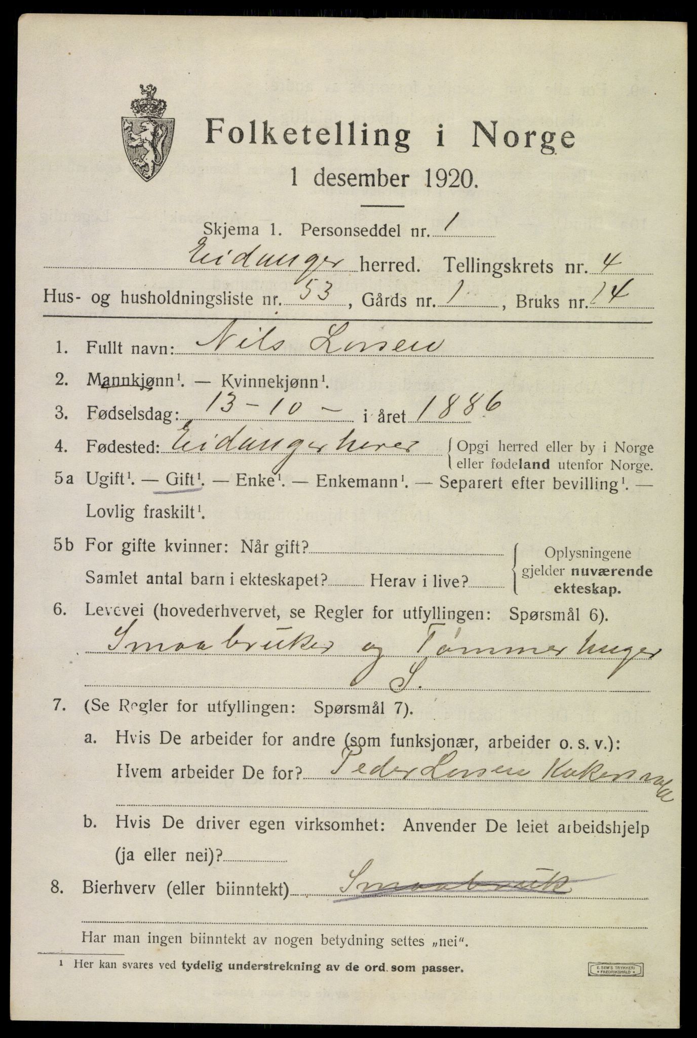 SAKO, Folketelling 1920 for 0813 Eidanger herred, 1920, s. 4356