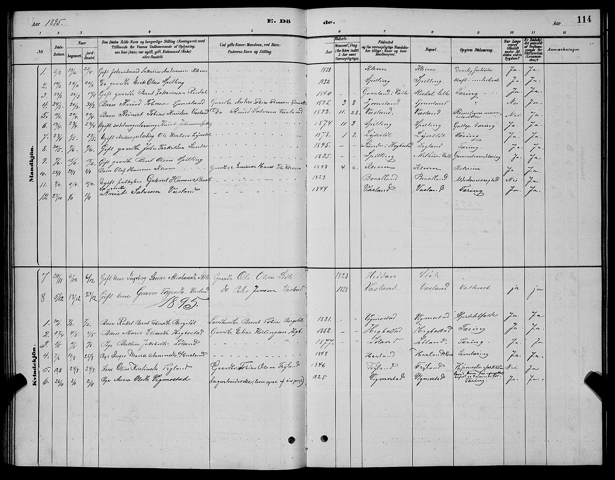 Nord-Audnedal sokneprestkontor, AV/SAK-1111-0032/F/Fb/Fbb/L0003: Klokkerbok nr. B 3, 1882-1900, s. 114