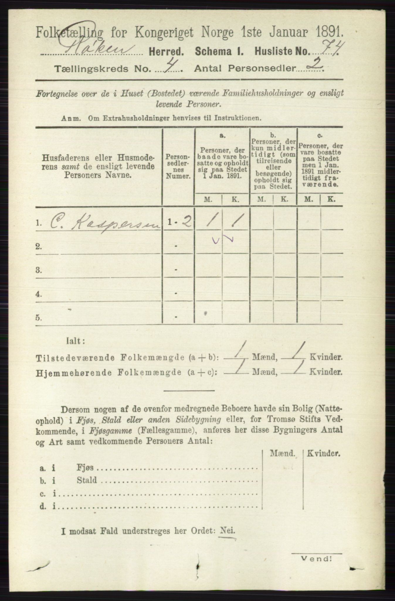 RA, Folketelling 1891 for 0627 Røyken herred, 1891, s. 1807