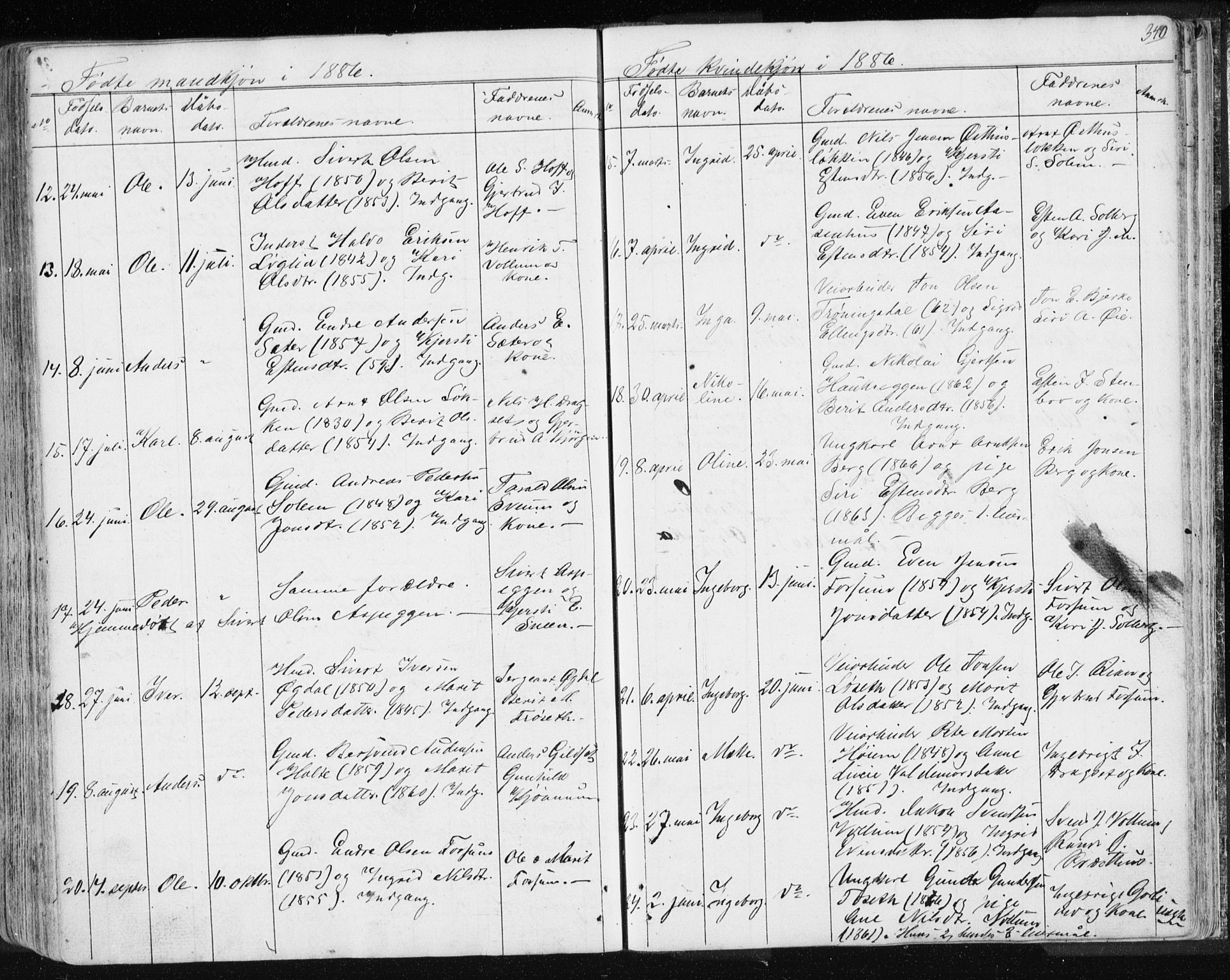 Ministerialprotokoller, klokkerbøker og fødselsregistre - Sør-Trøndelag, SAT/A-1456/689/L1043: Klokkerbok nr. 689C02, 1816-1892, s. 340
