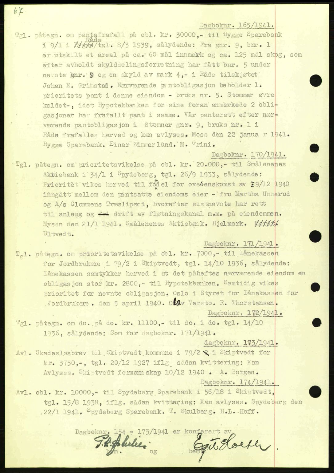 Moss sorenskriveri, SAO/A-10168: Pantebok nr. B10, 1940-1941, Dagboknr: 165/1941