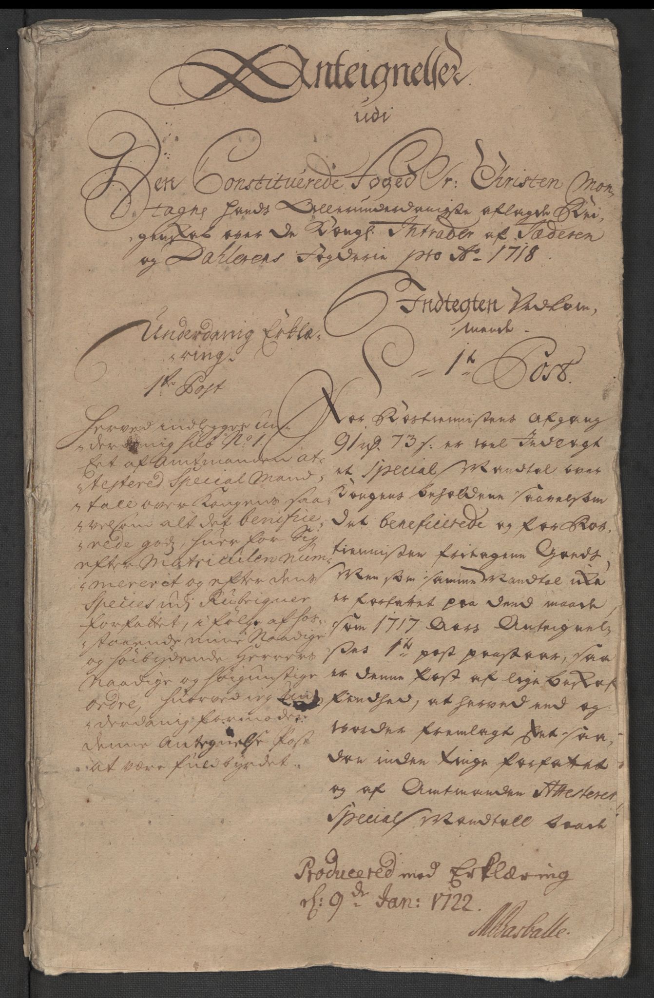 Rentekammeret inntil 1814, Reviderte regnskaper, Fogderegnskap, AV/RA-EA-4092/R46/L2744: Fogderegnskap Jæren og Dalane, 1718, s. 3