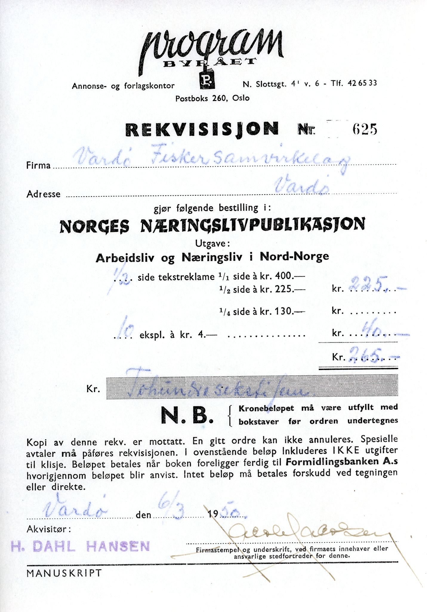 Vardø Fiskersamvirkelag, VAMU/A-0037/D/Da/L0005: Korrespondanse Ma-Re, 1947-1950