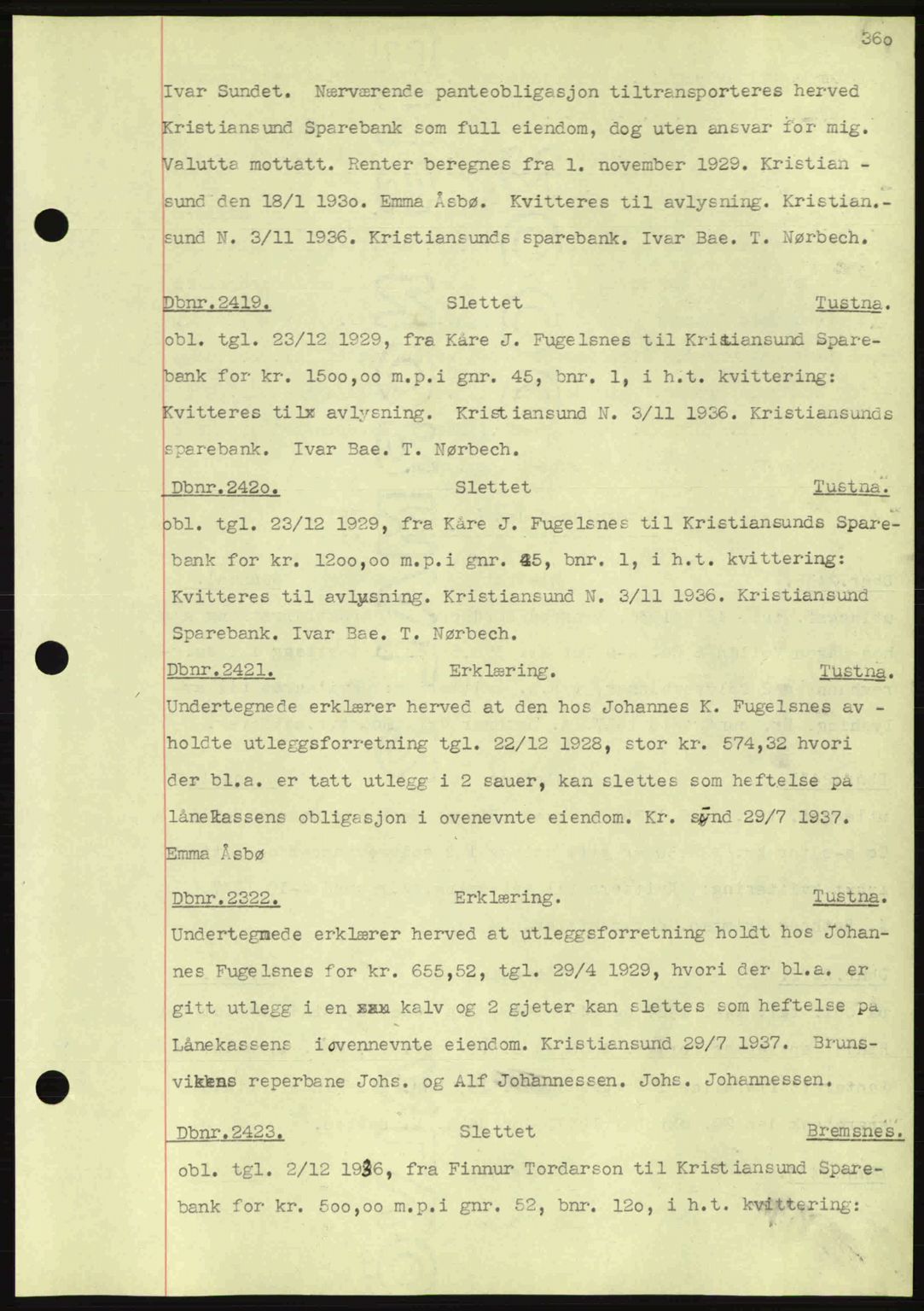 Nordmøre sorenskriveri, SAT/A-4132/1/2/2Ca: Pantebok nr. C80, 1936-1939, Dagboknr: 2419/1937