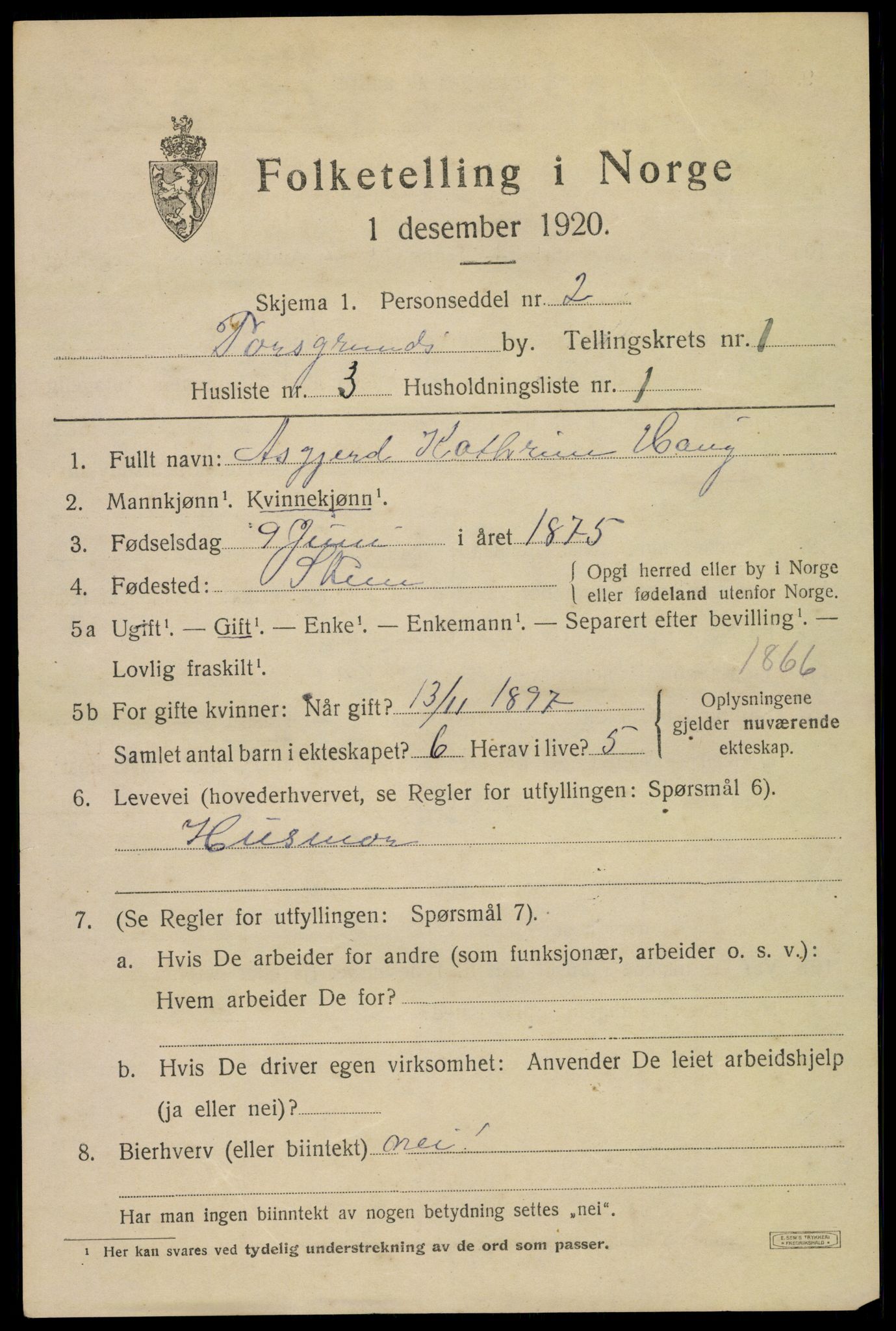 SAKO, Folketelling 1920 for 0805 Porsgrunn kjøpstad, 1920, s. 7125