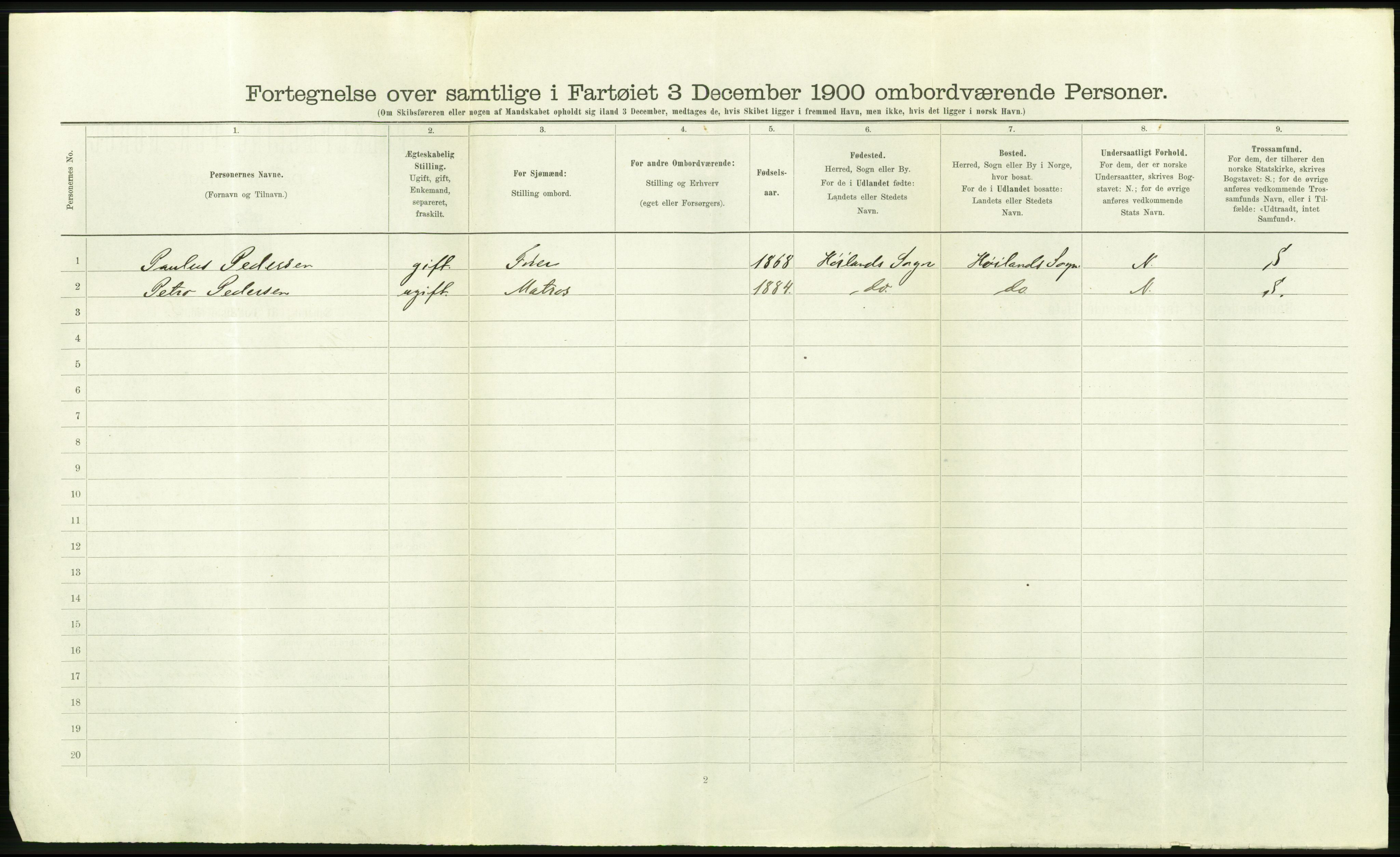 RA, Folketelling 1900 - skipslister med personlister for skip i norske havner, utenlandske havner og til havs, 1900, s. 1486