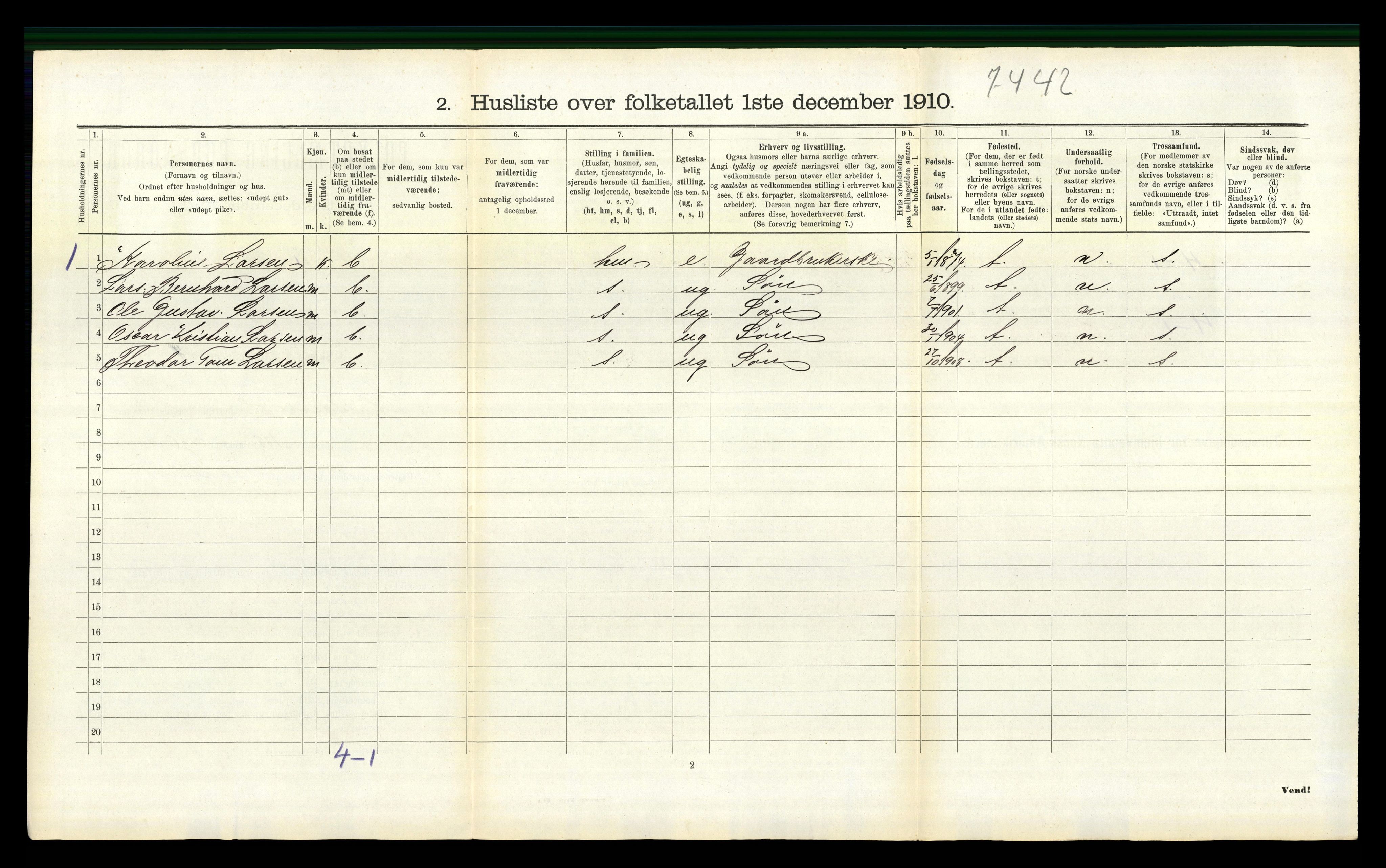 RA, Folketelling 1910 for 1030 Spangereid herred, 1910, s. 696