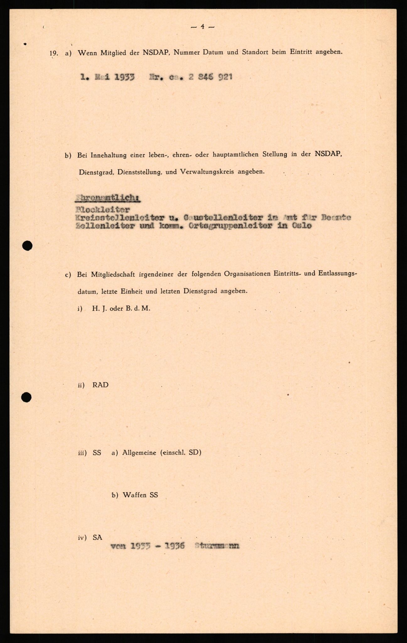 Forsvaret, Forsvarets overkommando II, RA/RAFA-3915/D/Db/L0027: CI Questionaires. Tyske okkupasjonsstyrker i Norge. Tyskere., 1945-1946, s. 92