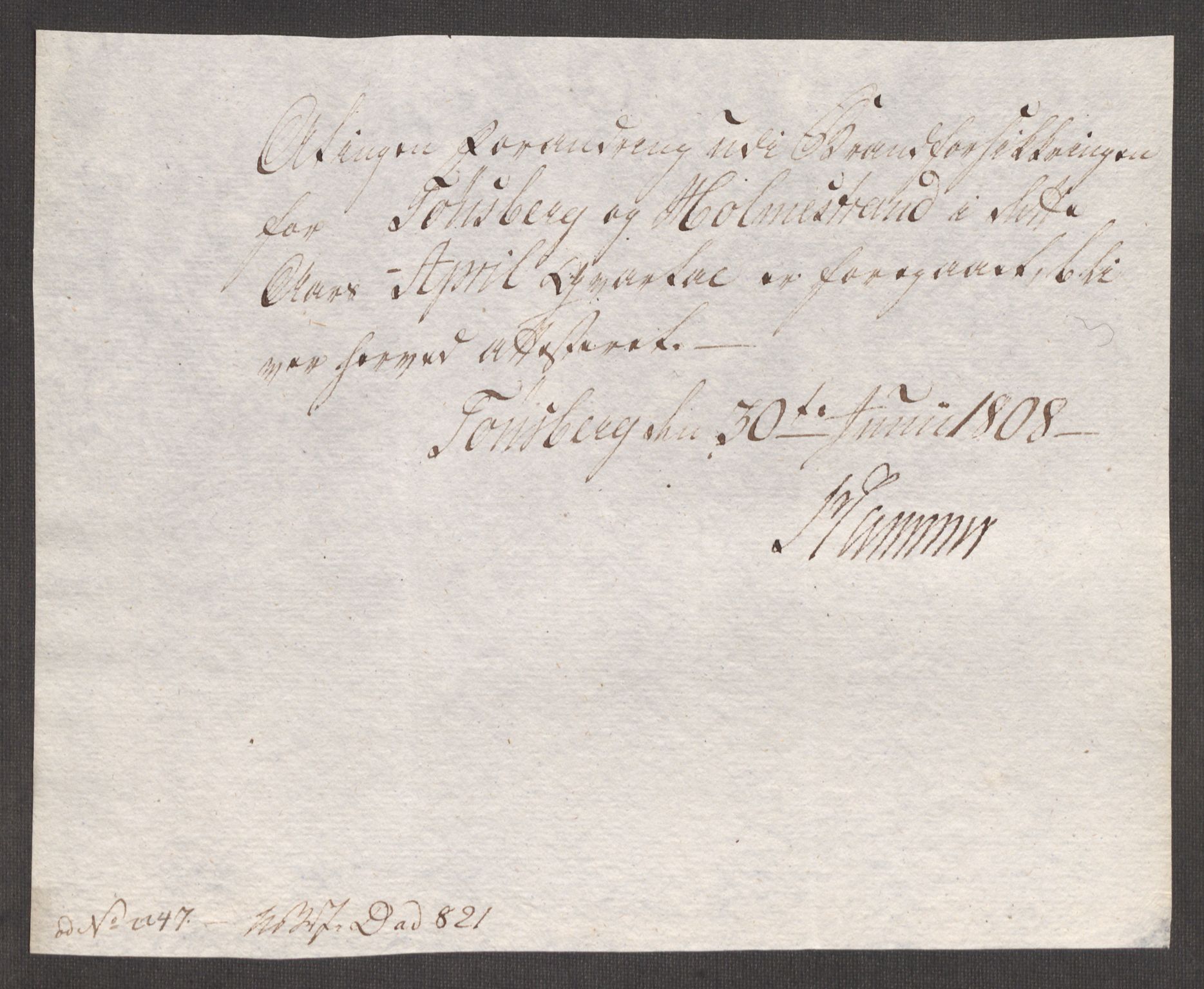 Kommersekollegiet, Brannforsikringskontoret 1767-1814, AV/RA-EA-5458/F/Fa/L0056/0010: Tønsberg / Dokumenter, 1807-1813