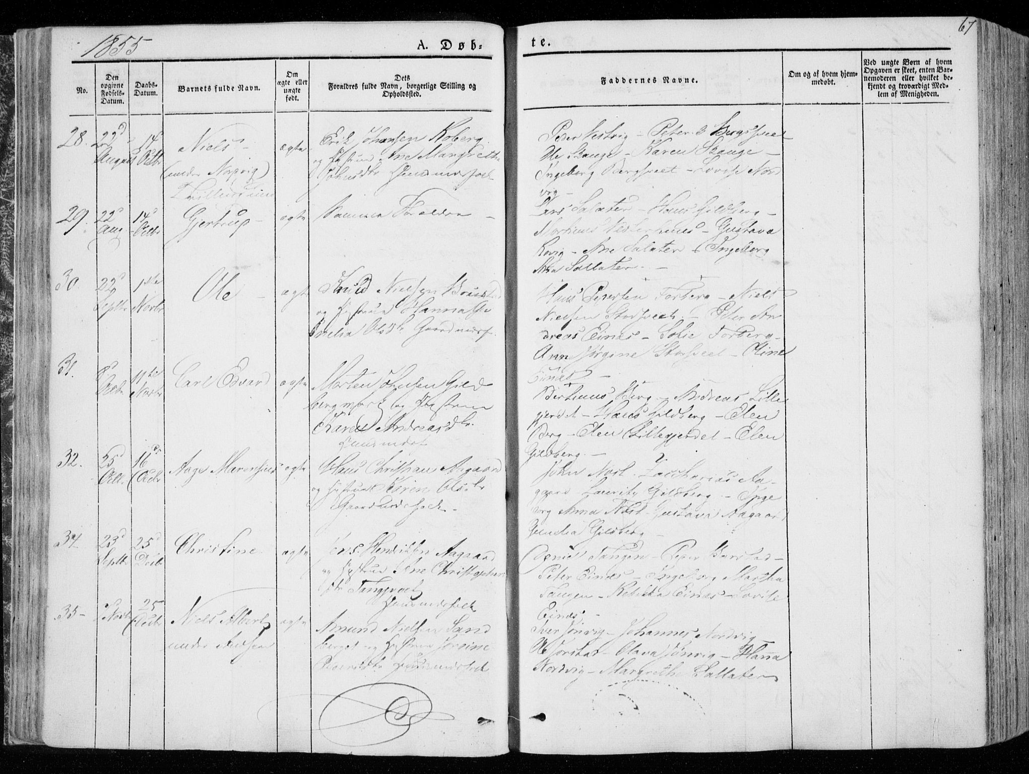 Ministerialprotokoller, klokkerbøker og fødselsregistre - Nord-Trøndelag, AV/SAT-A-1458/722/L0218: Ministerialbok nr. 722A05, 1843-1868, s. 67