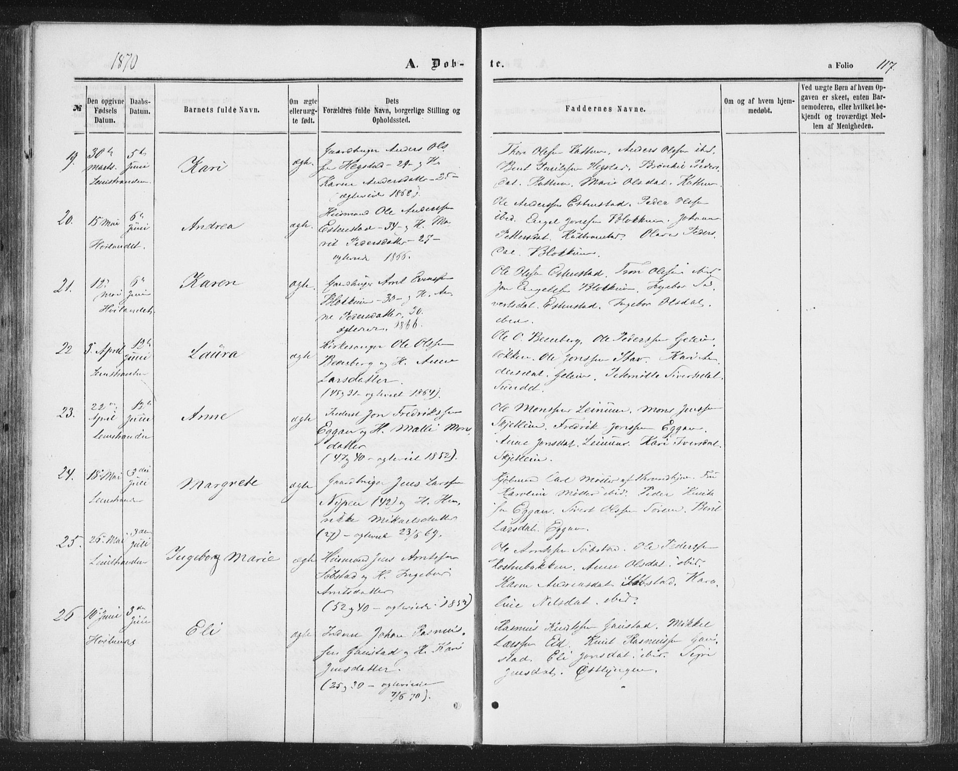 Ministerialprotokoller, klokkerbøker og fødselsregistre - Sør-Trøndelag, SAT/A-1456/691/L1077: Ministerialbok nr. 691A09, 1862-1873, s. 117