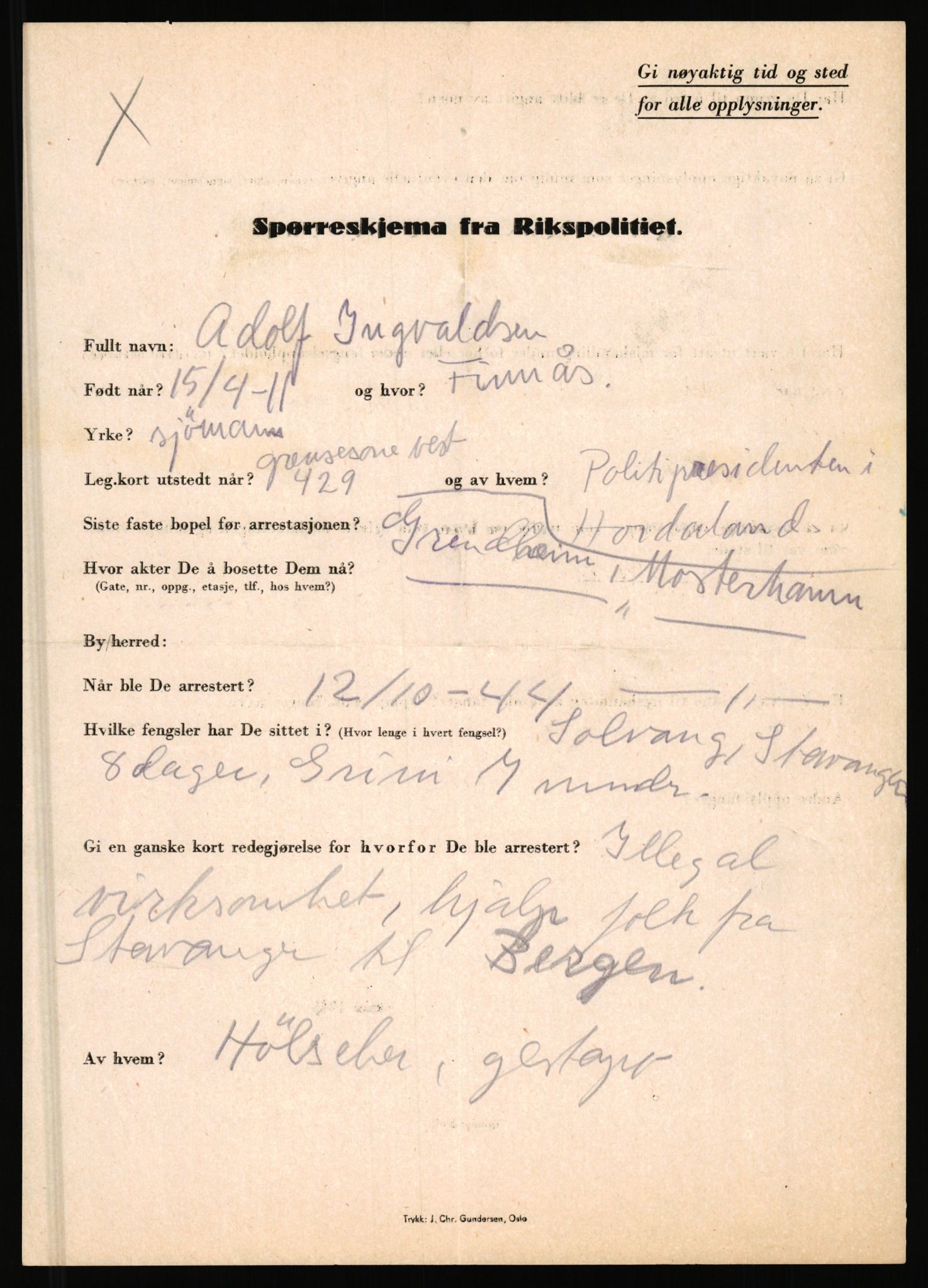 Rikspolitisjefen, AV/RA-S-1560/L/L0007: Heen, Erik C. - Iversen, Trygve, 1940-1945, s. 1161