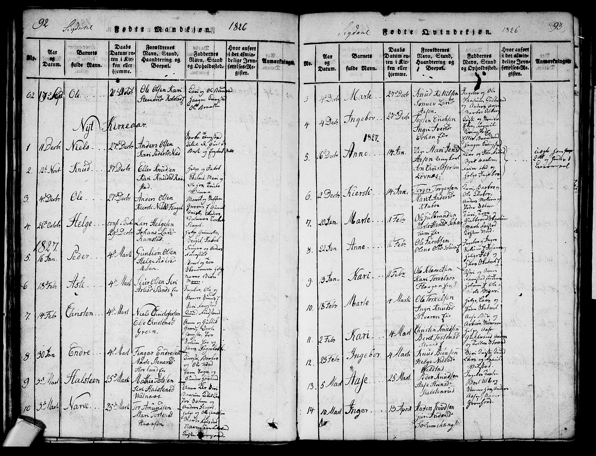 Sigdal kirkebøker, AV/SAKO-A-245/G/Ga/L0001: Klokkerbok nr. I 1 /1, 1816-1835, s. 92-93