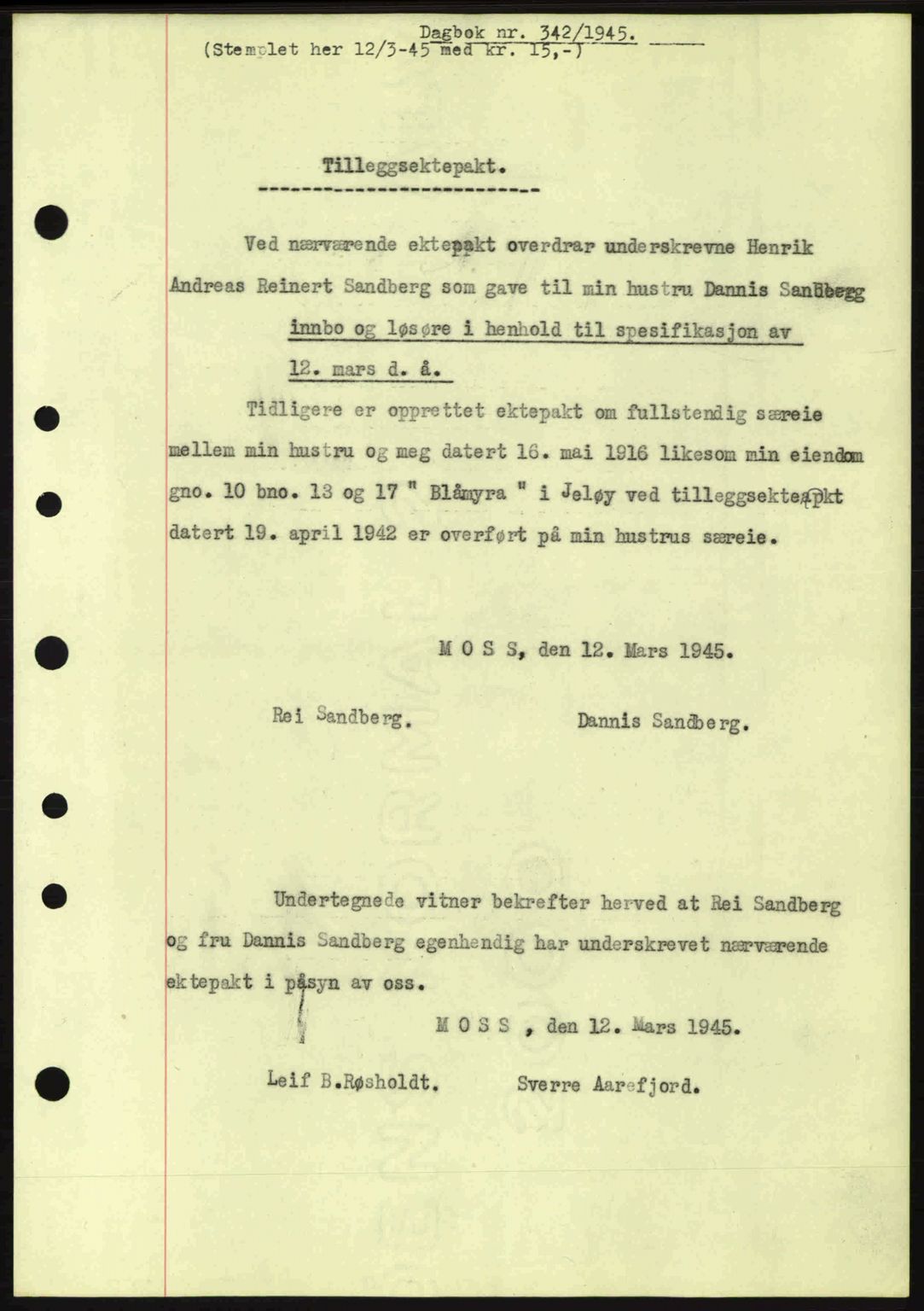 Moss sorenskriveri, SAO/A-10168: Pantebok nr. A13, 1944-1945, Dagboknr: 342/1945