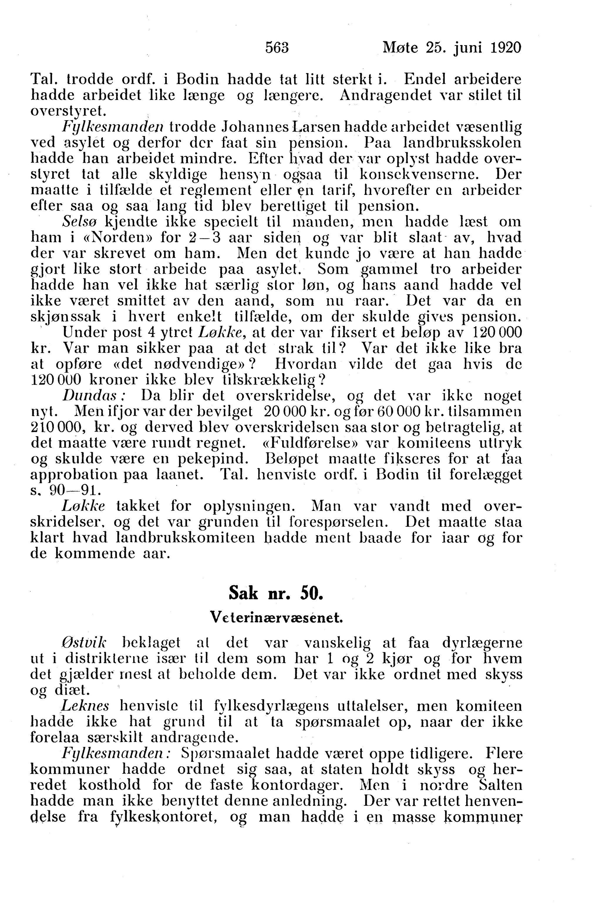 Nordland Fylkeskommune. Fylkestinget, AIN/NFK-17/176/A/Ac/L0043: Fylkestingsforhandlinger 1920, 1920