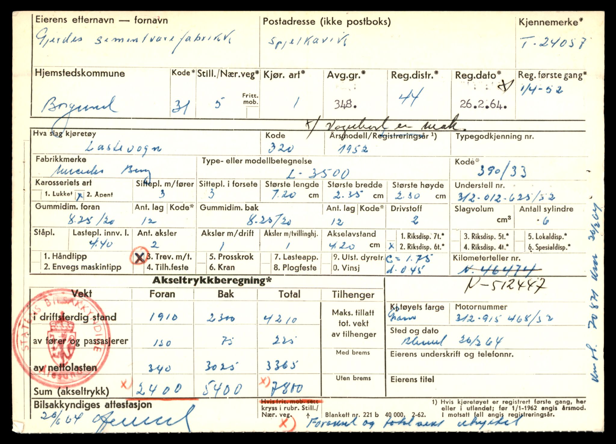 Møre og Romsdal vegkontor - Ålesund trafikkstasjon, AV/SAT-A-4099/F/Fe/L0065: Registreringskort for kjøretøy T 24055 - T 24209, 1927-1998, s. 9