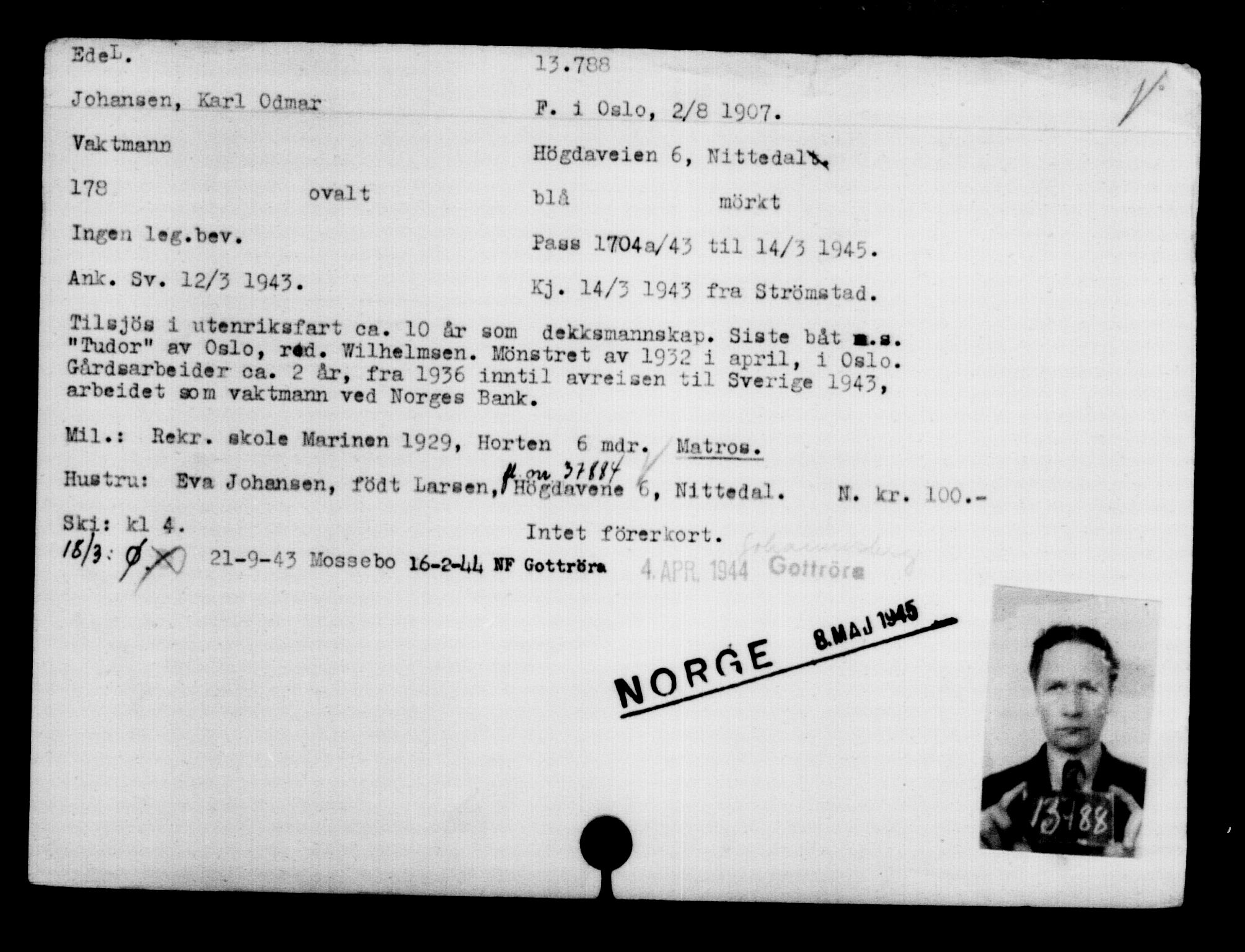 Den Kgl. Norske Legasjons Flyktningskontor, AV/RA-S-6753/V/Va/L0007: Kjesäterkartoteket.  Flyktningenr. 12700-15723, 1940-1945, s. 1239
