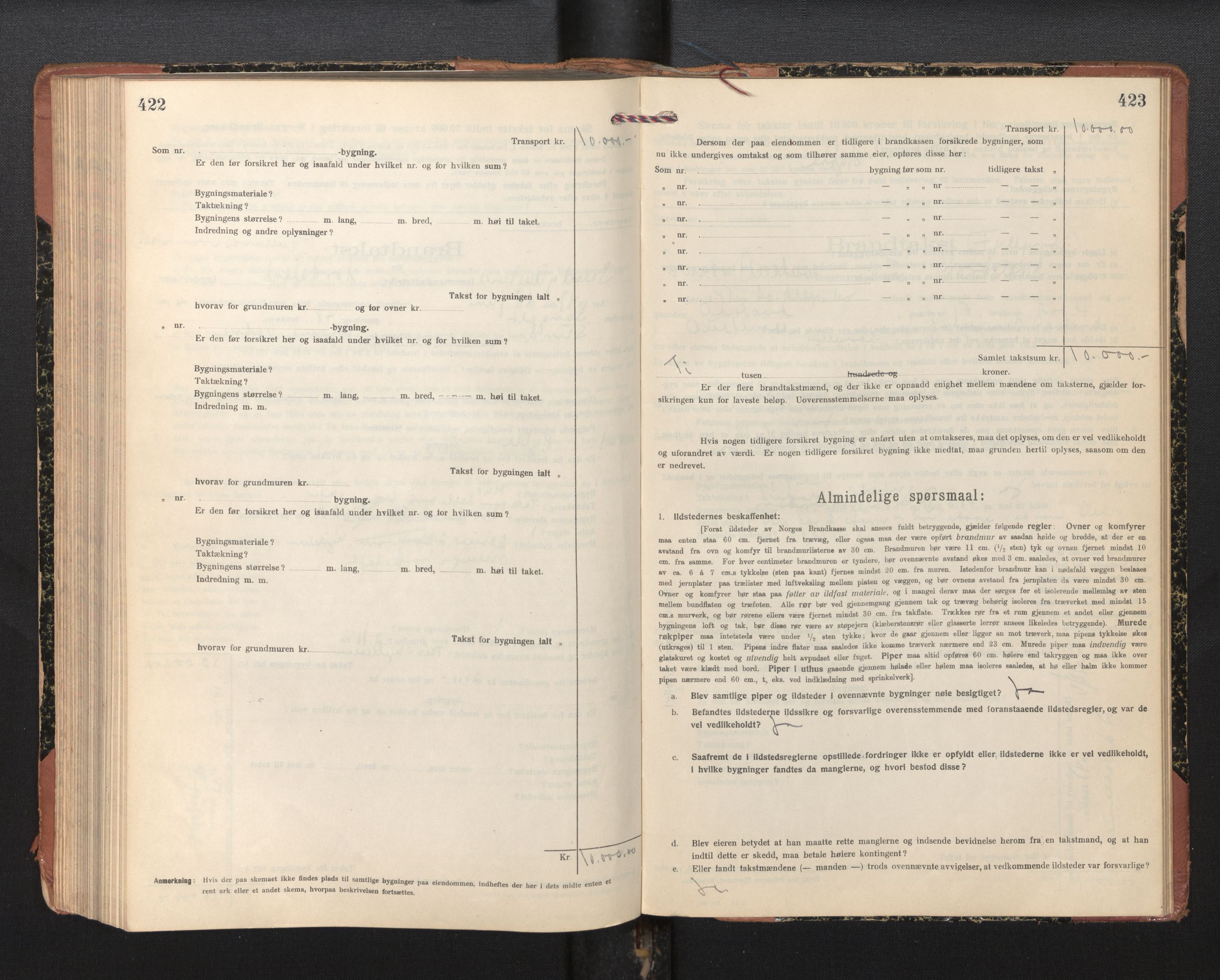 Lensmannen i Sund og Austevoll, AV/SAB-A-35201/0012/L0004: Branntakstprotokoll, skjematakst, 1917-1949, s. 422-423