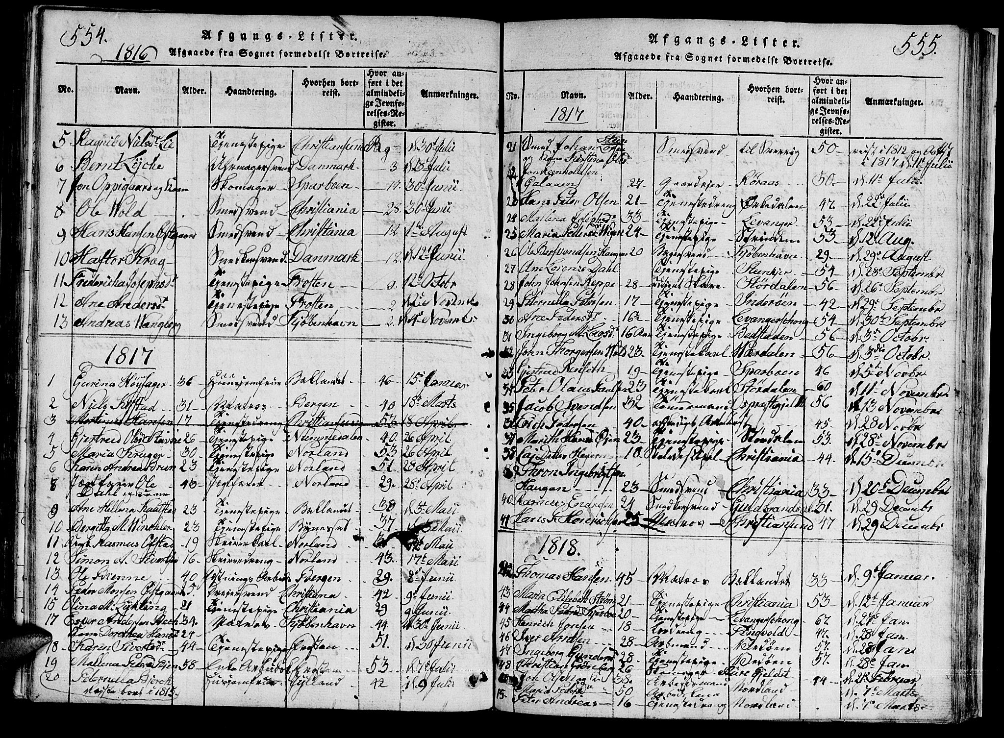 Ministerialprotokoller, klokkerbøker og fødselsregistre - Sør-Trøndelag, SAT/A-1456/601/L0043: Ministerialbok nr. 601A11, 1815-1821, s. 554-555