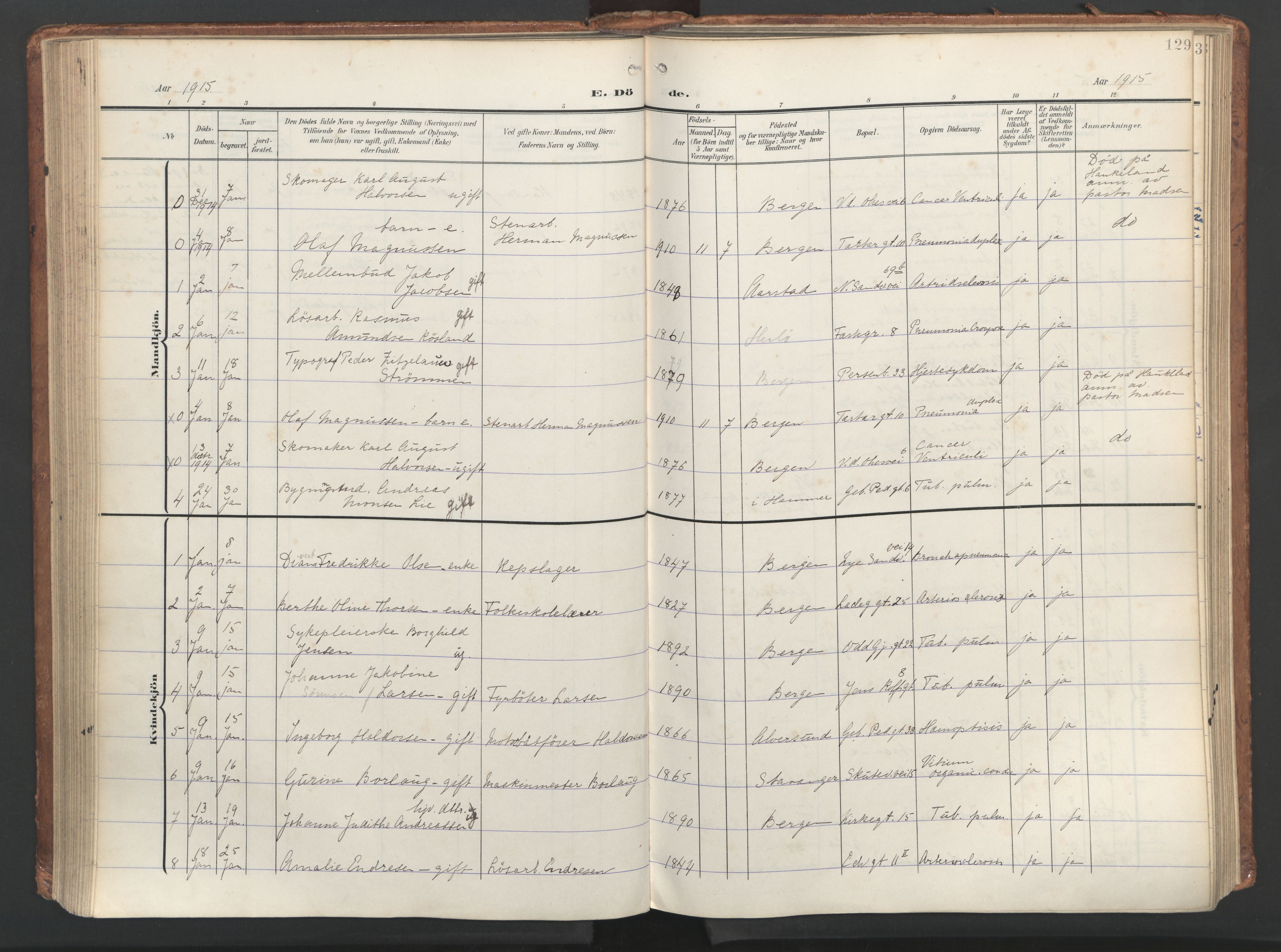 Sandviken Sokneprestembete, AV/SAB-A-77601/H/Ha/L0019: Ministerialbok nr. E 2, 1905-1933, s. 129