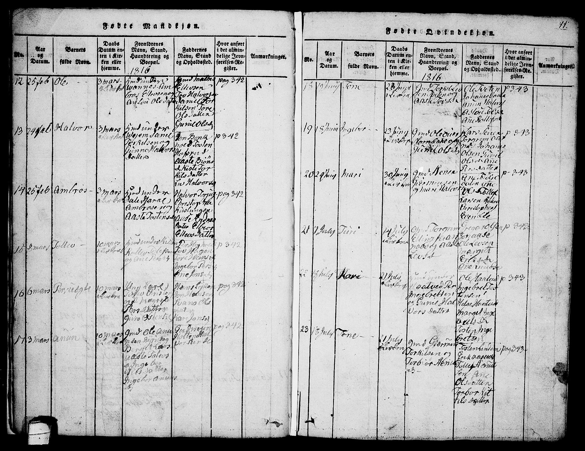 Sauherad kirkebøker, AV/SAKO-A-298/G/Ga/L0001: Klokkerbok nr. I 1, 1815-1827, s. 11