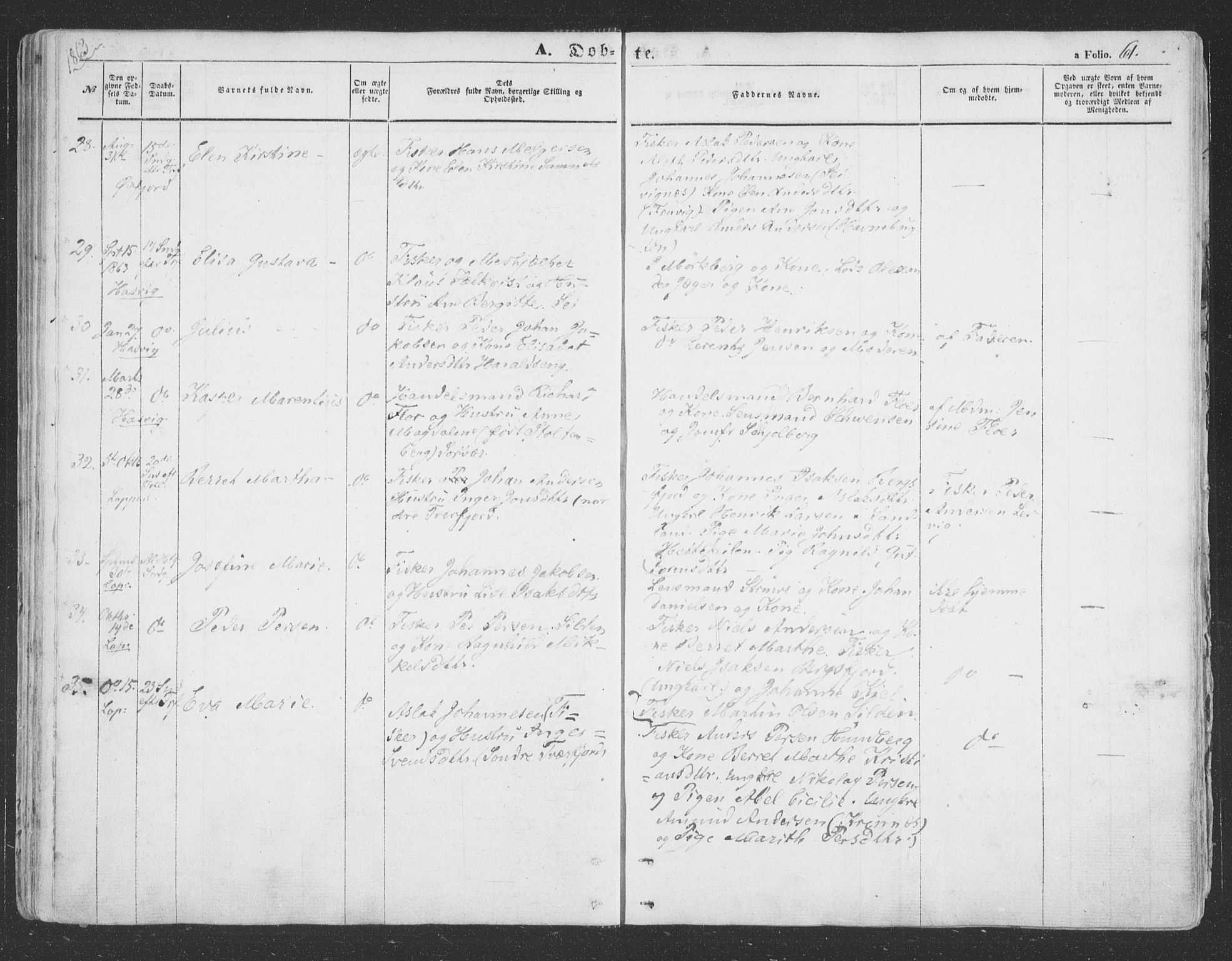 Loppa sokneprestkontor, AV/SATØ-S-1339/H/Ha/L0004kirke: Ministerialbok nr. 4, 1849-1868, s. 61
