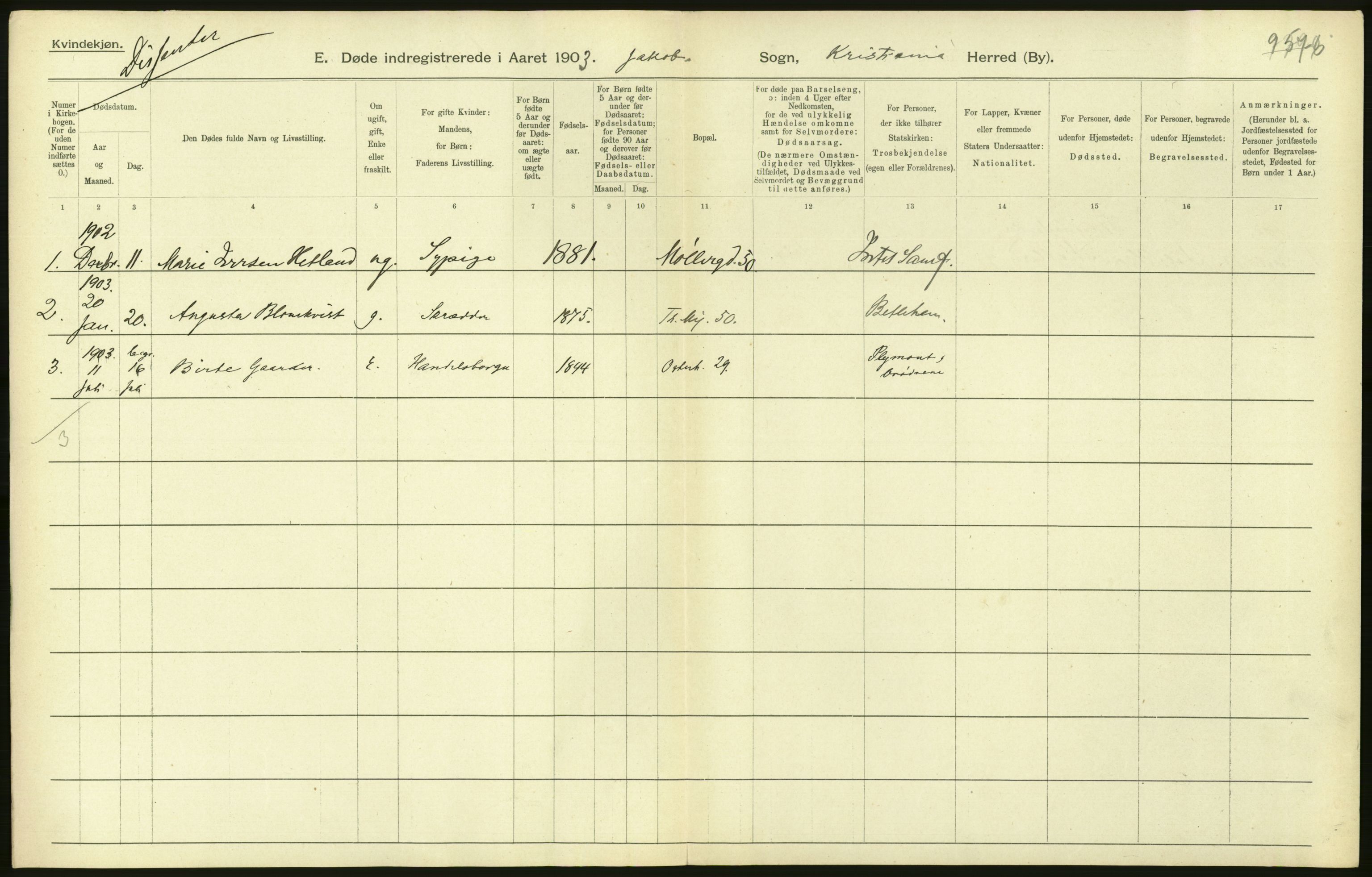 Statistisk sentralbyrå, Sosiodemografiske emner, Befolkning, AV/RA-S-2228/D/Df/Dfa/Dfaa/L0004: Kristiania: Gifte, døde, 1903, s. 230