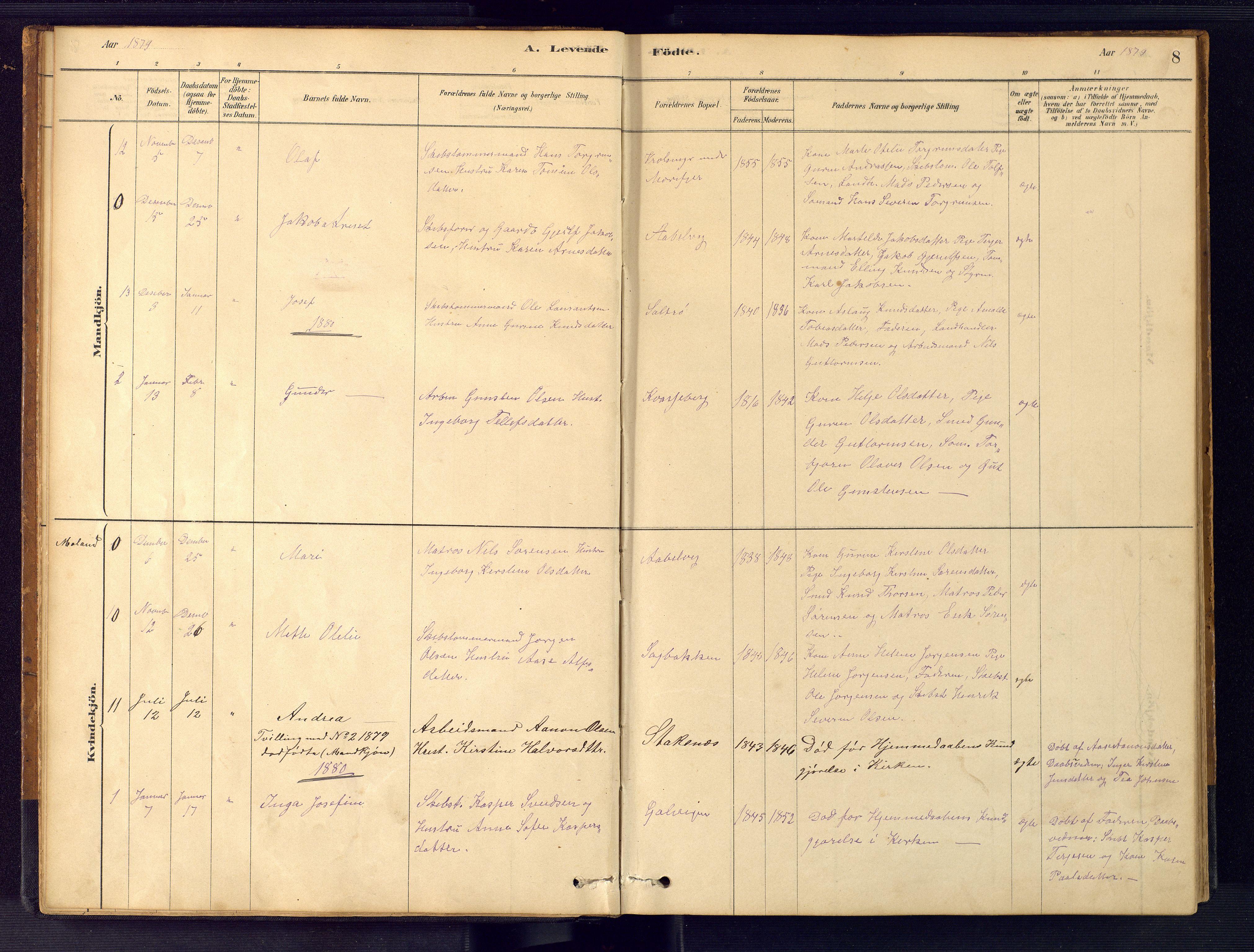 Austre Moland sokneprestkontor, SAK/1111-0001/F/Fb/Fbb/L0001: Klokkerbok nr. B 1, 1878-1904, s. 8