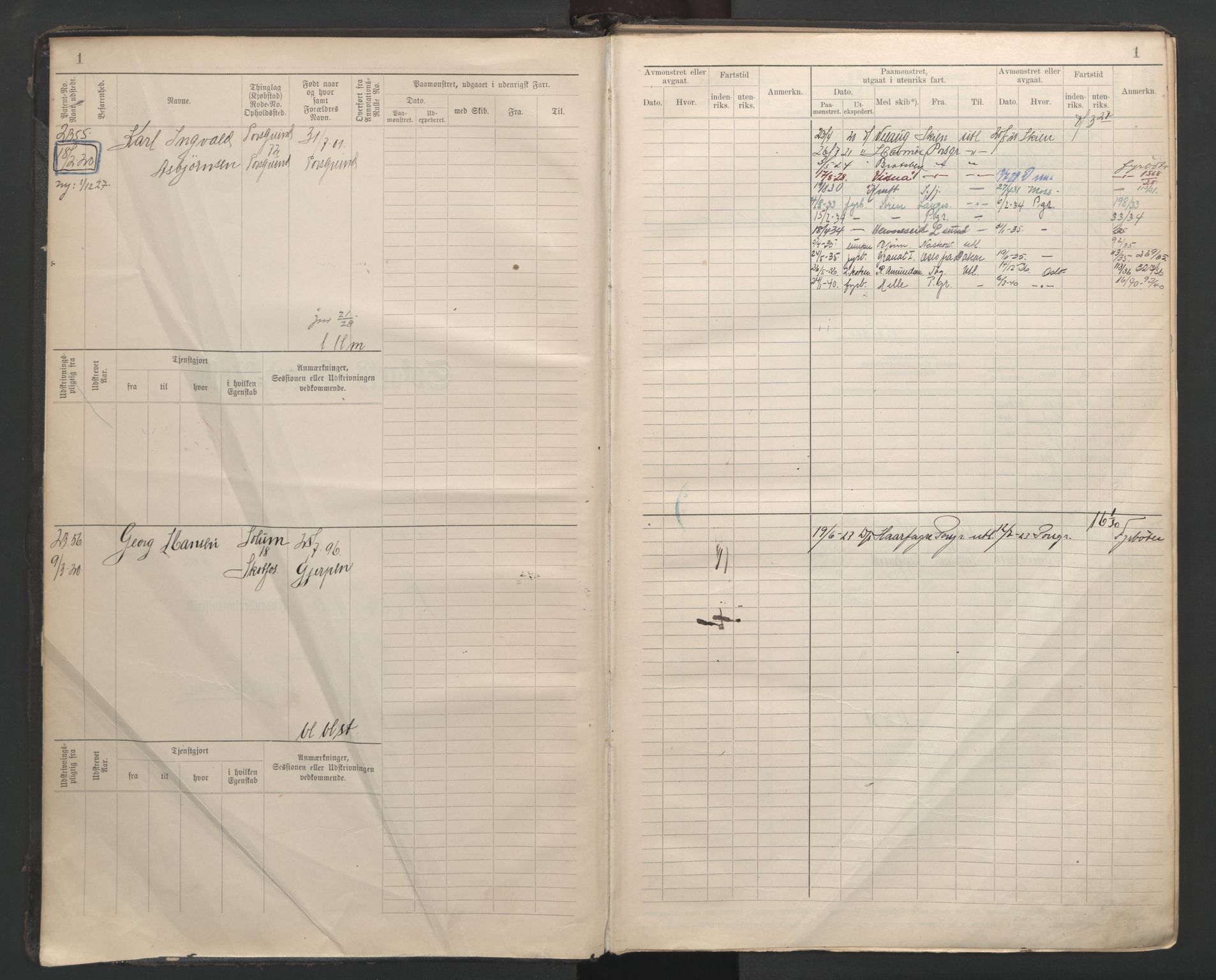 Porsgrunn innrulleringskontor, SAKO/A-829/F/Fb/L0007: Annotasjonsrulle, 1926-1948, s. 1