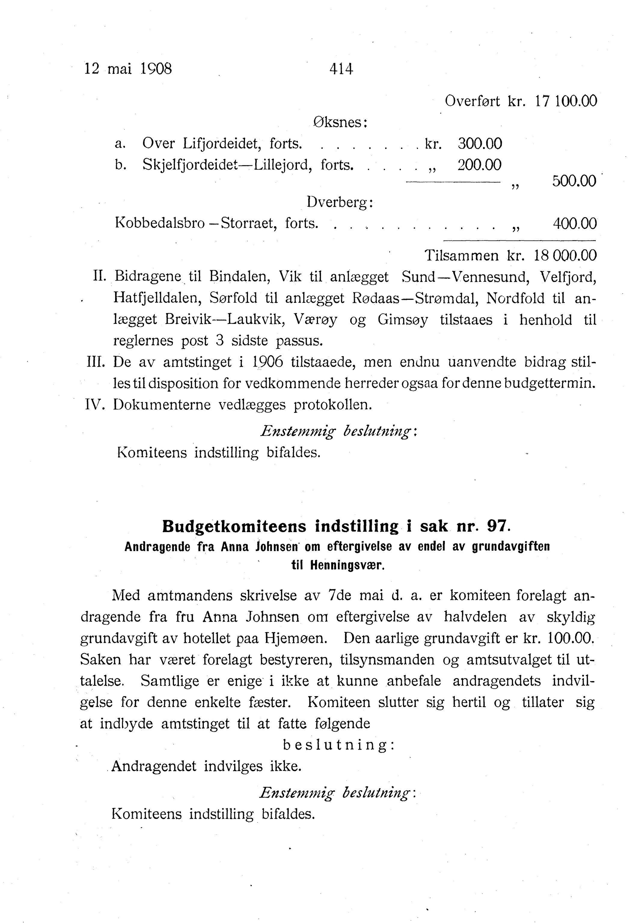 Nordland Fylkeskommune. Fylkestinget, AIN/NFK-17/176/A/Ac/L0031: Fylkestingsforhandlinger 1908, 1908