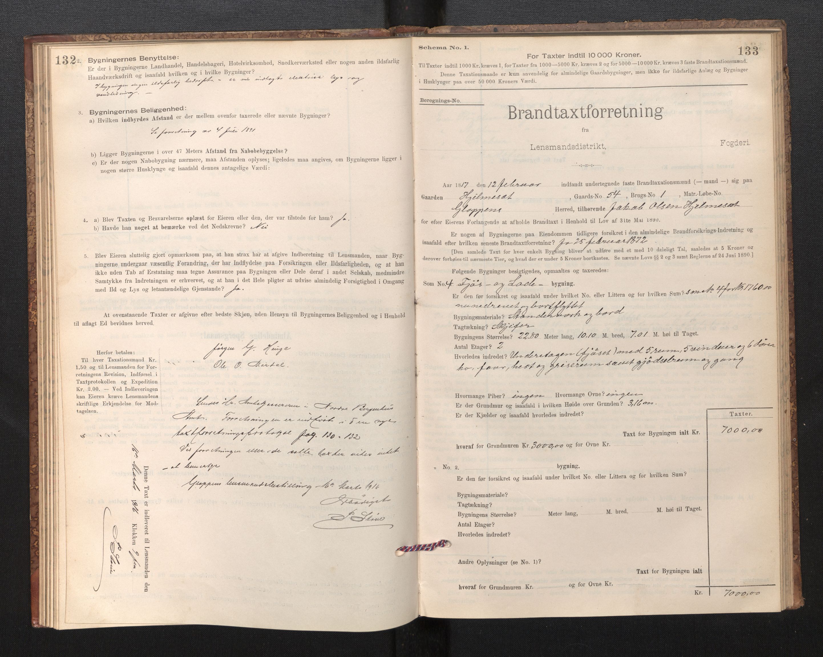 Lensmannen i Gloppen og Breim, SAB/A-27801/0012/L0003: Branntakstprotokoll, skjematakst, 1894-1931, s. 132-133