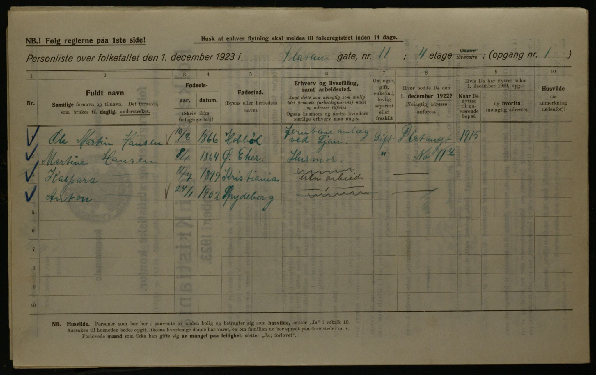 OBA, Kommunal folketelling 1.12.1923 for Kristiania, 1923, s. 88806