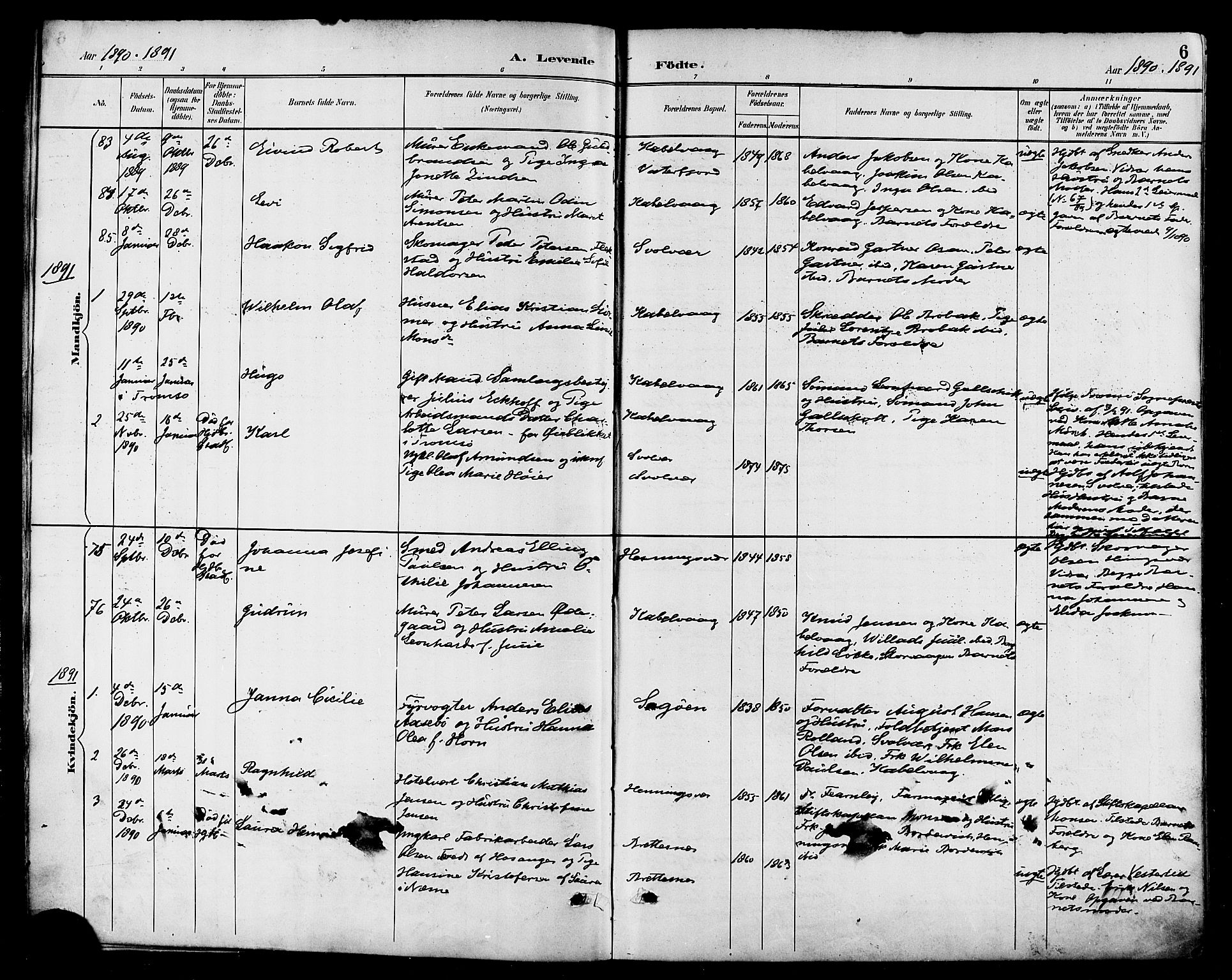 Ministerialprotokoller, klokkerbøker og fødselsregistre - Nordland, SAT/A-1459/874/L1060: Ministerialbok nr. 874A04, 1890-1899, s. 6