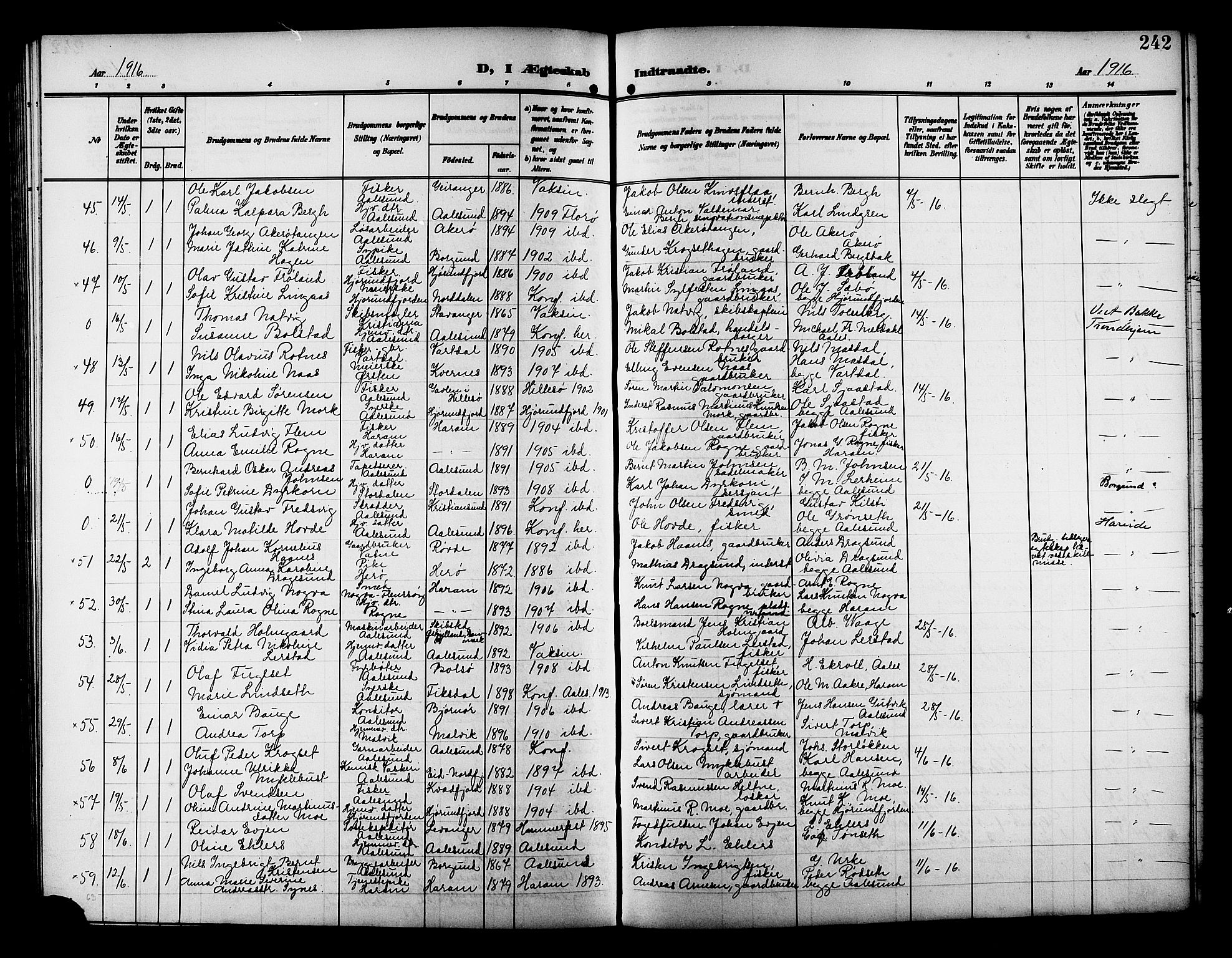 Ministerialprotokoller, klokkerbøker og fødselsregistre - Møre og Romsdal, AV/SAT-A-1454/529/L0470: Klokkerbok nr. 529C07, 1907-1917, s. 242