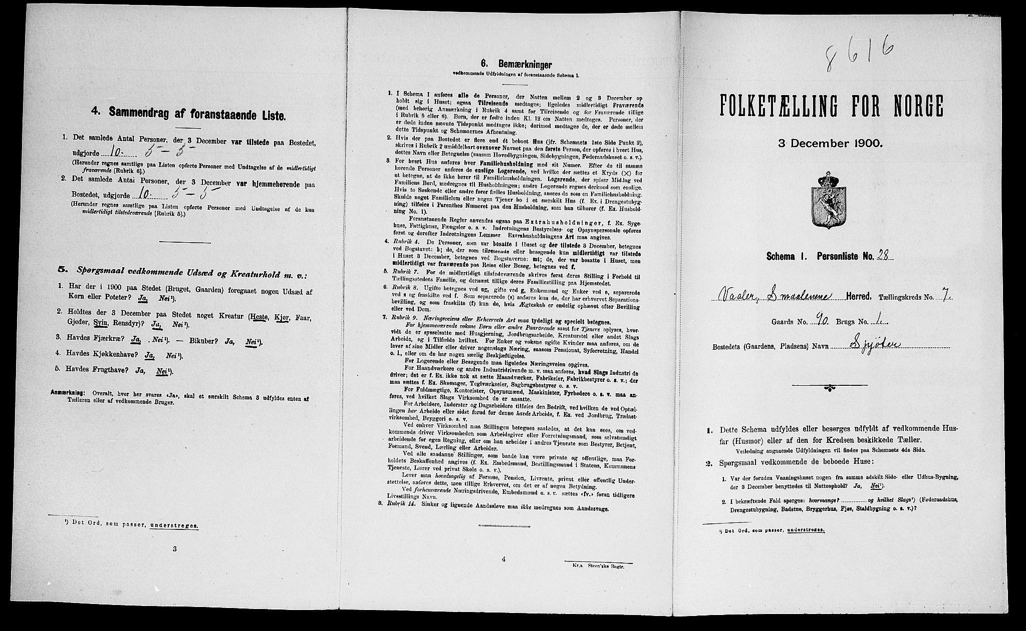 SAO, Folketelling 1900 for 0137 Våler herred, 1900