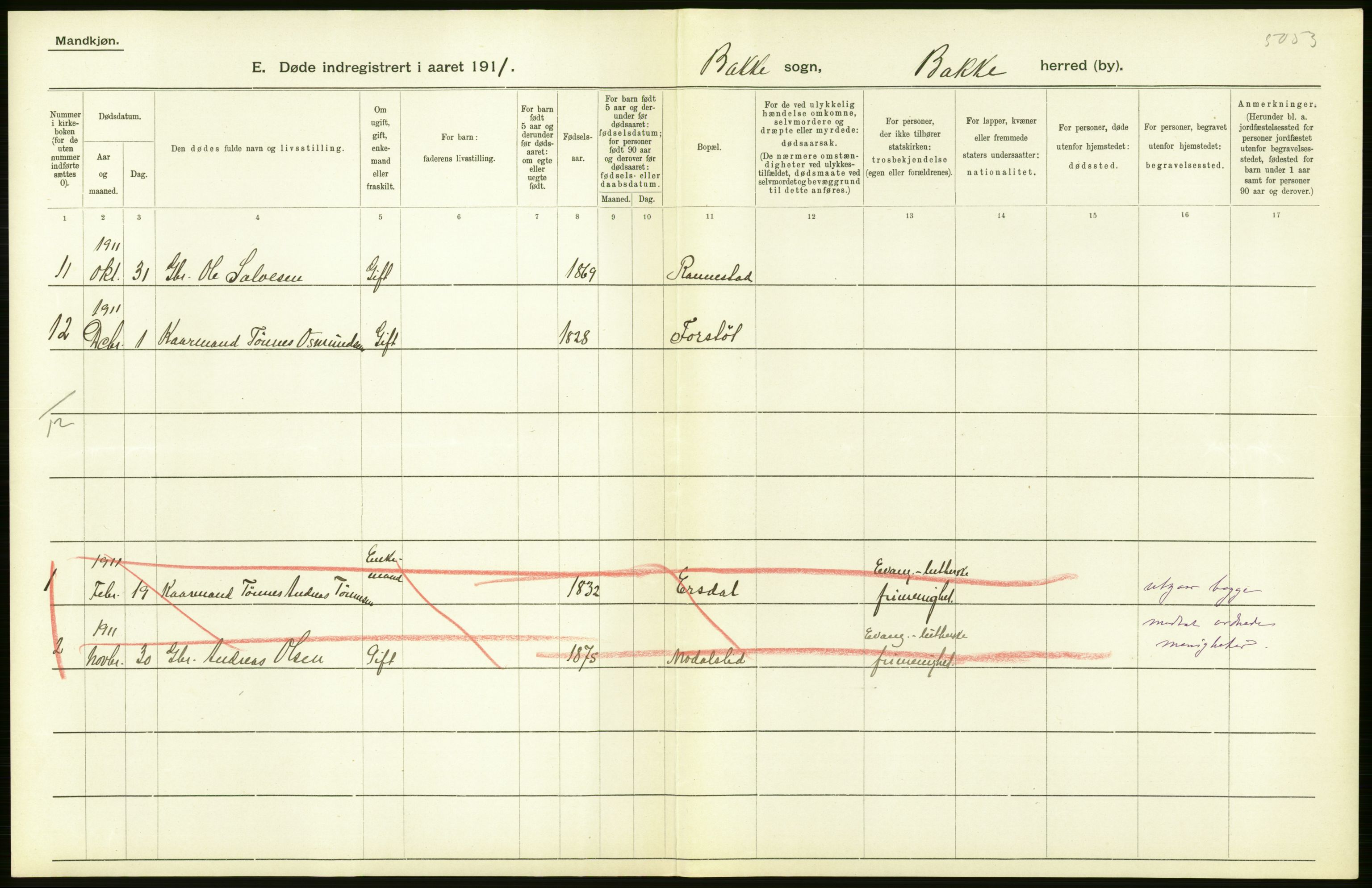 Statistisk sentralbyrå, Sosiodemografiske emner, Befolkning, AV/RA-S-2228/D/Df/Dfb/Dfba/L0024: Lister og Mandals amt:  Gifte, døde, dødfødte. Bygder og byer., 1911, s. 136