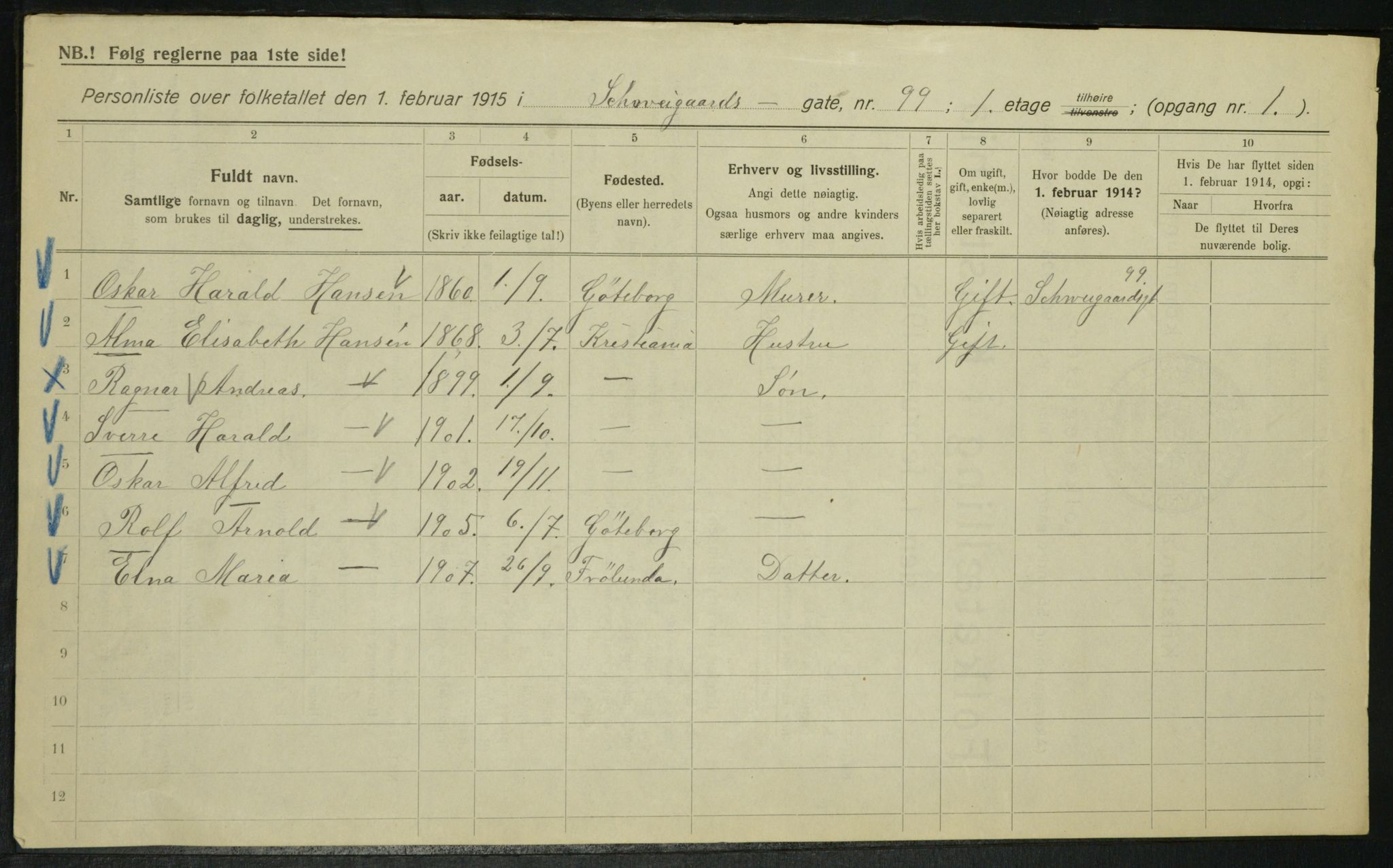 OBA, Kommunal folketelling 1.2.1915 for Kristiania, 1915, s. 92307