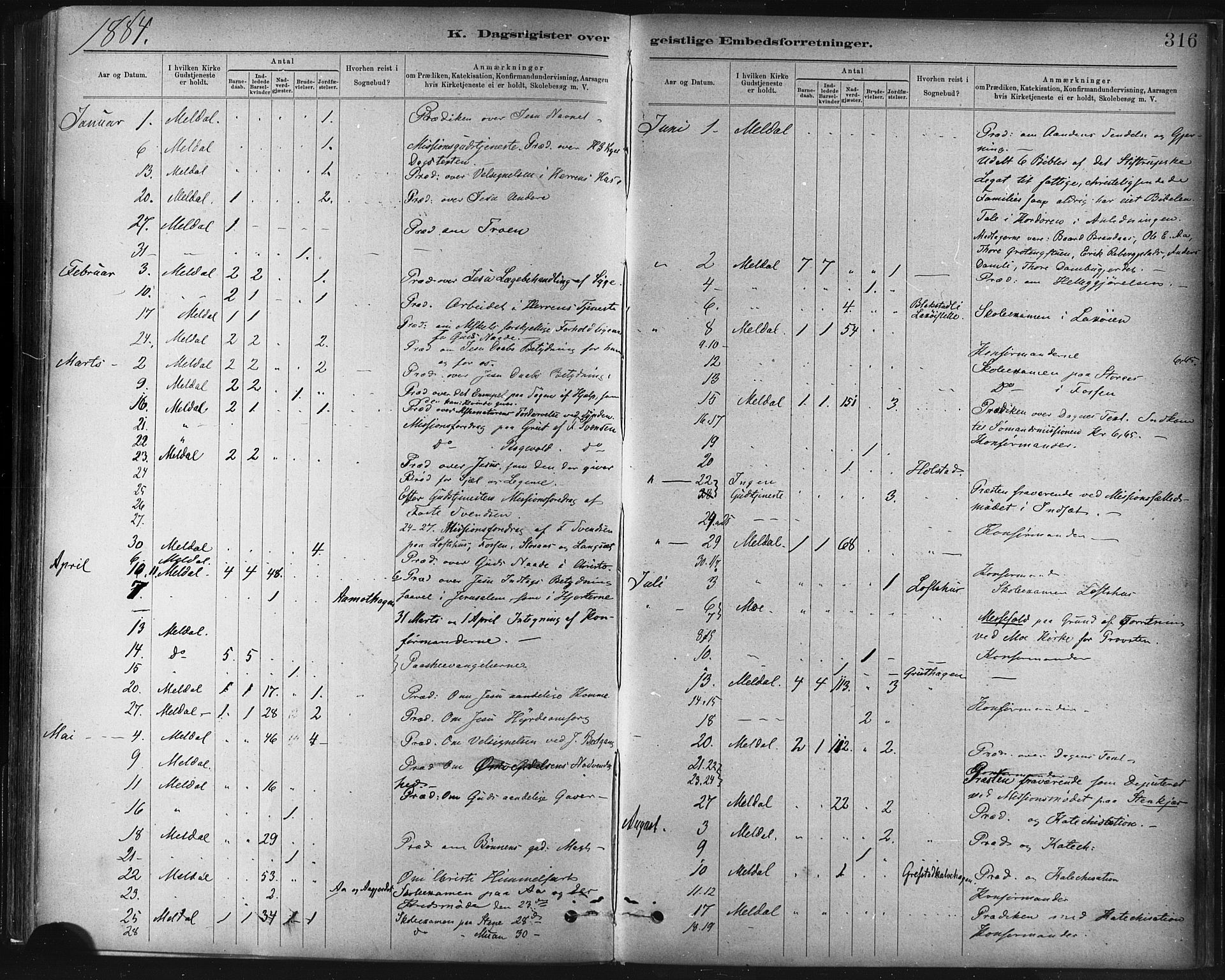 Ministerialprotokoller, klokkerbøker og fødselsregistre - Sør-Trøndelag, SAT/A-1456/672/L0857: Ministerialbok nr. 672A09, 1882-1893, s. 316